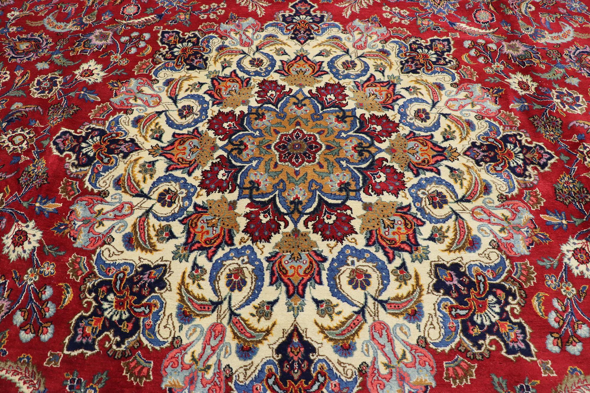 Hand-Knotted Vintage Persian Kashan Rug, Traditional Sensibility Meets Stately Decadence For Sale