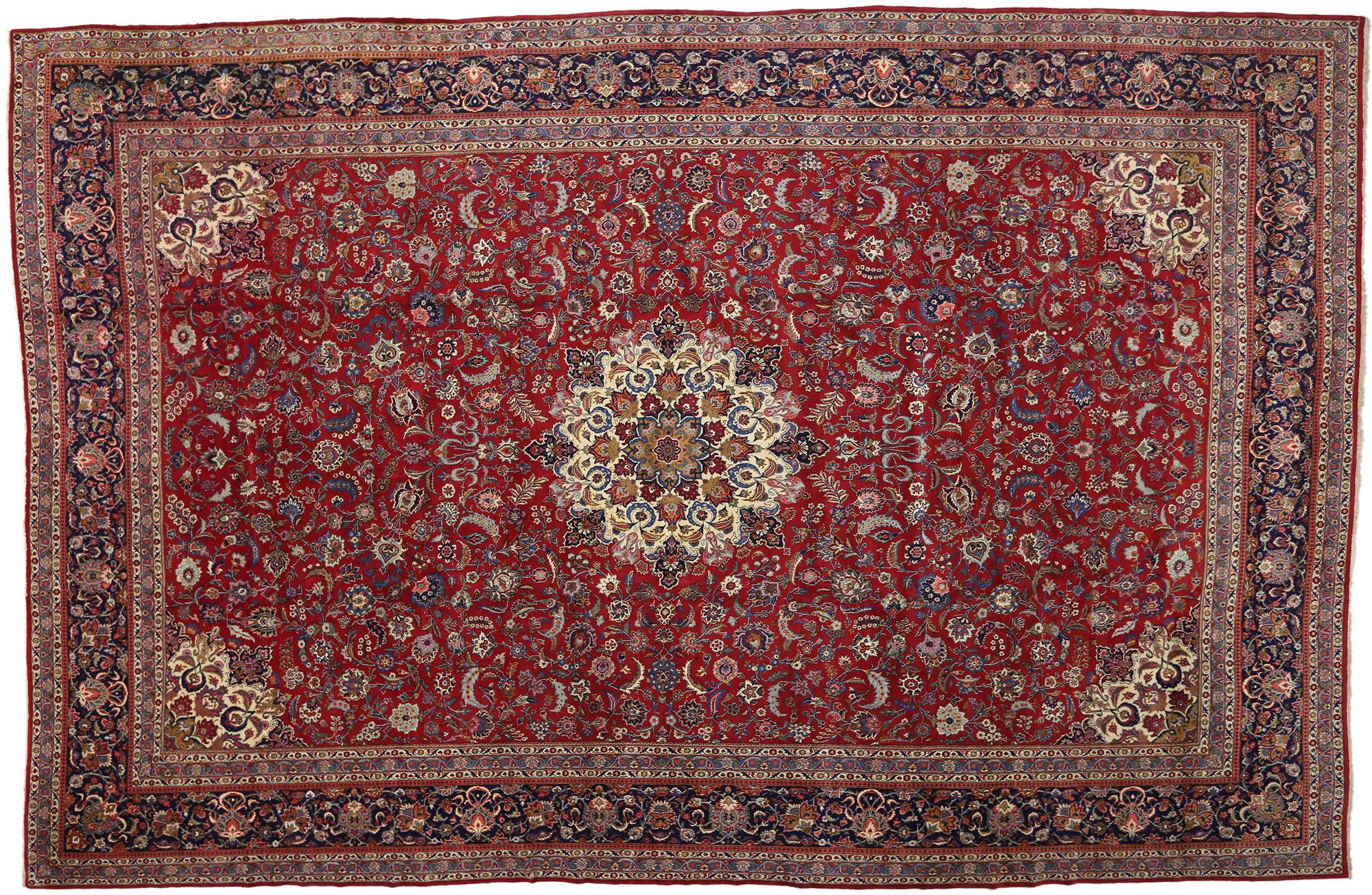 Vintage Persian Kashan Rug, Traditional Sensibility Meets Stately Decadence For Sale 2