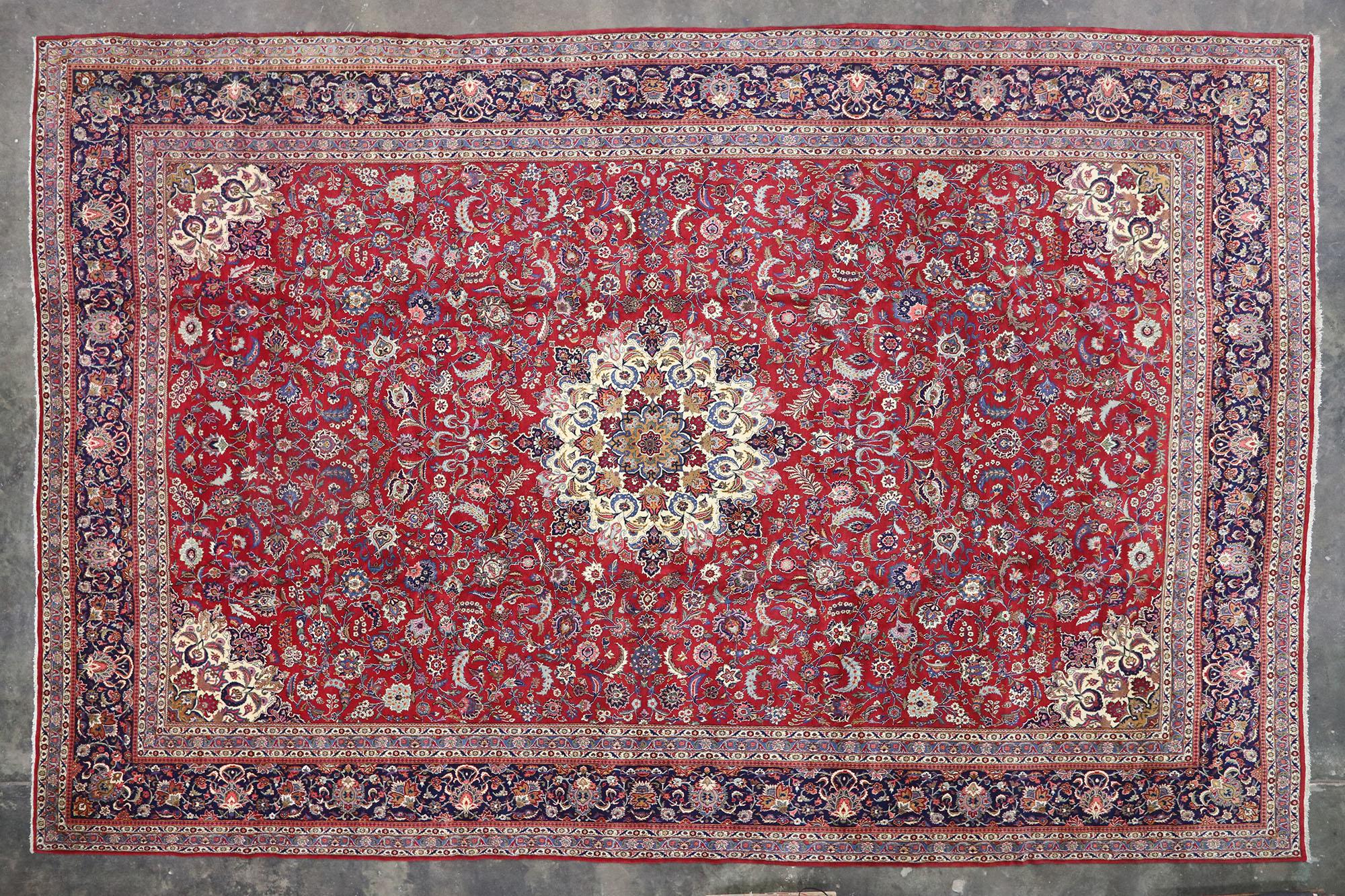 Vintage Persian Kashan Rug, Traditional Sensibility Meets Stately Decadence For Sale 1