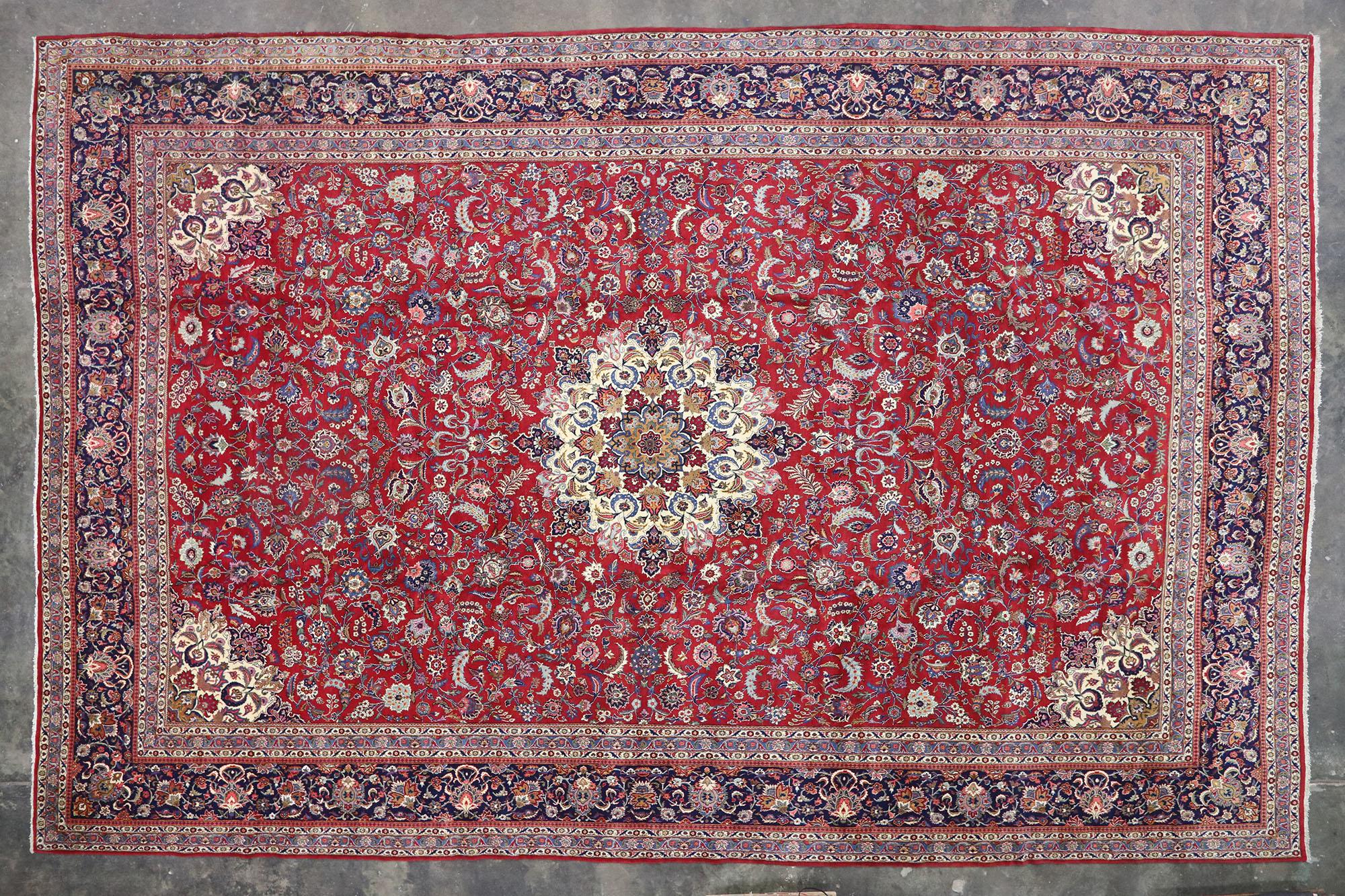 Vintage Persian Kashan Rug, Traditional Sensibility Meets Stately Decadence For Sale 1