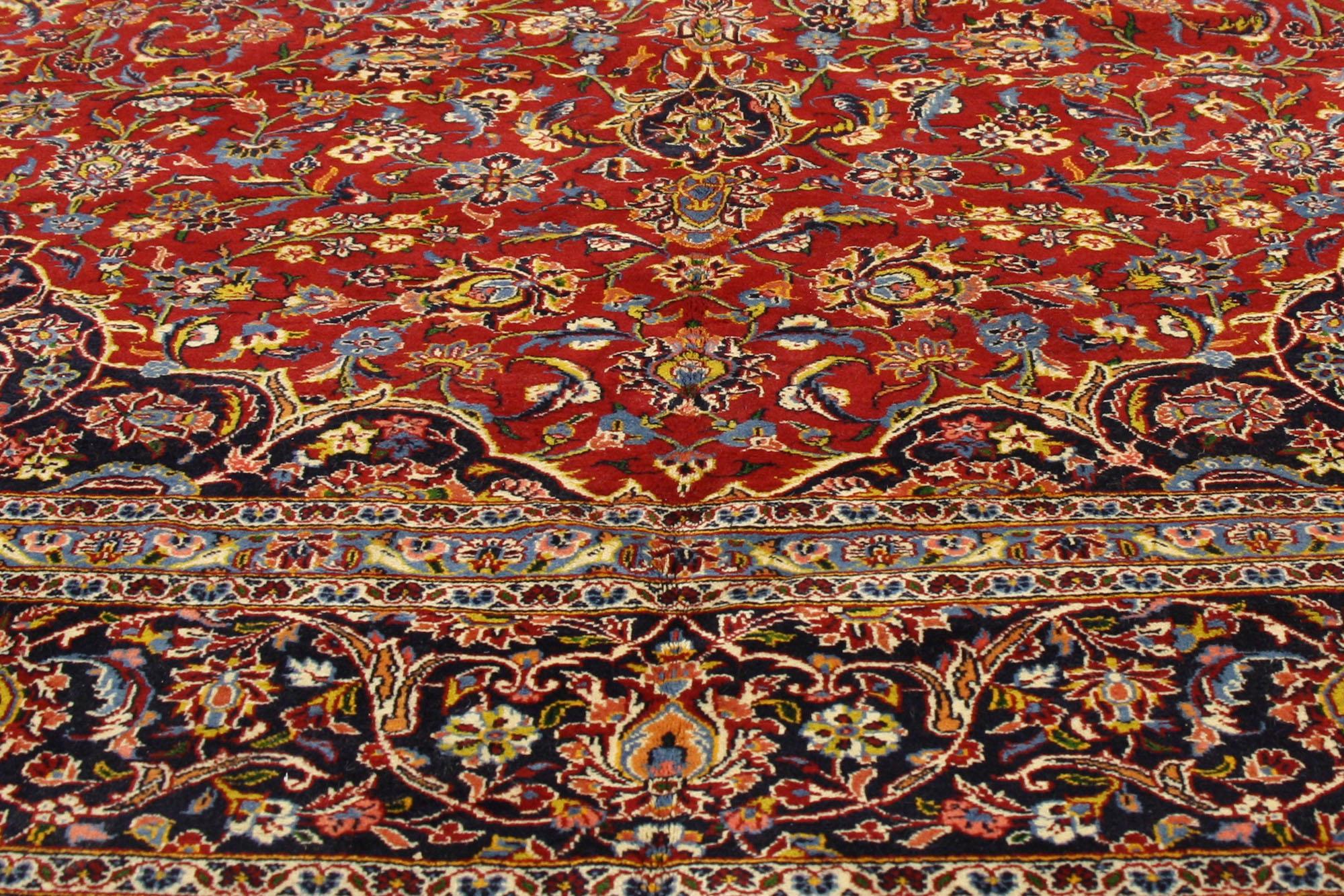 Hand-Knotted Vintage Persian Kashan Rug, Traditional Sensibility Meets Stately Decadence For Sale