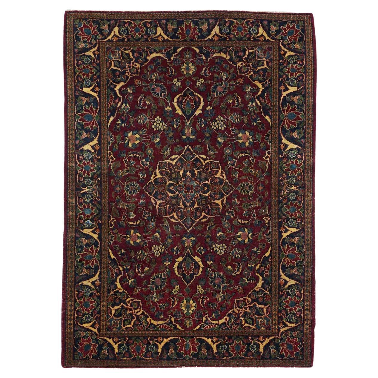 Persischer Kashan-Teppich im Vintage-Stil, 4'6'' x 6'6''