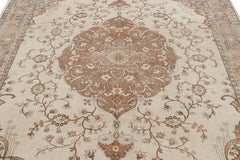 Vintage Persian Kashan Rug, Beige-Brown and Blue Floral Medallion - Rug & Kilim