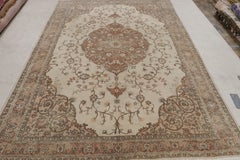 Vintage Persian Kashan Rug, Beige-Brown and Blue Floral Medallion - Rug & Kilim