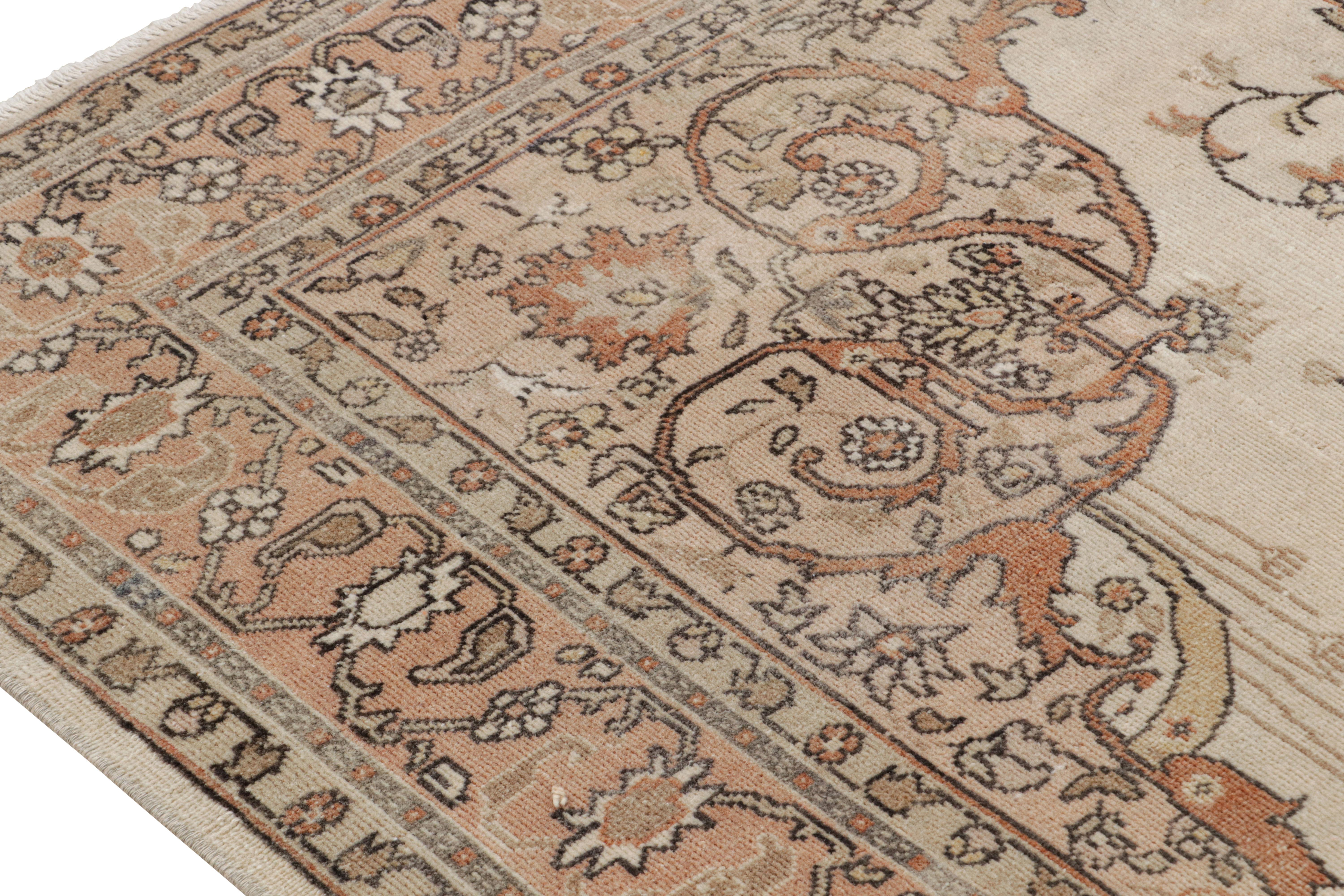 Turkish Vintage Persian Kashan Rug, Beige-Brown and Blue Floral Medallion - Rug & Kilim For Sale