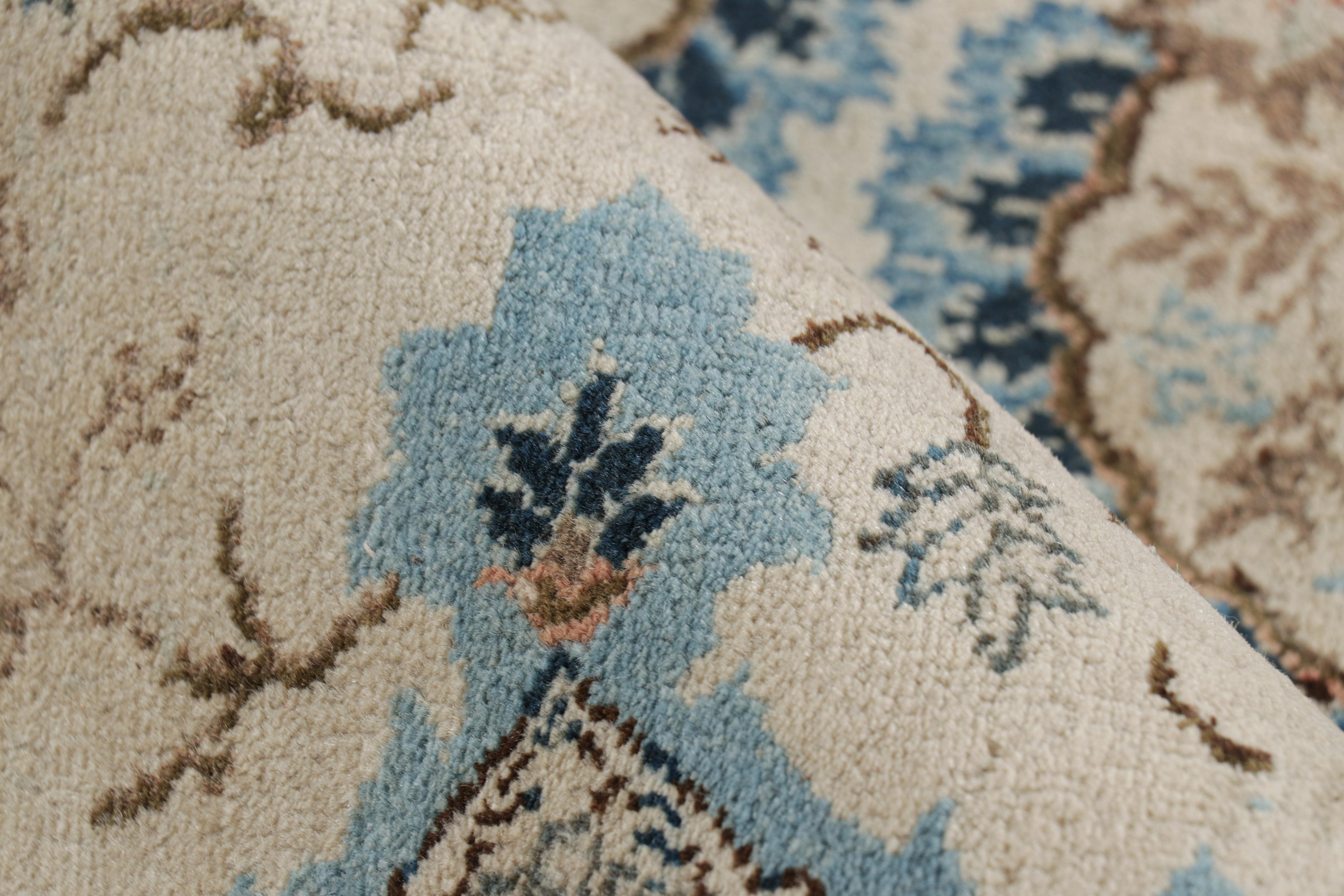 Vintage Persian Kashan Rug, Beige-Brown and Blue Floral Medallion - Rug & Kilim 2