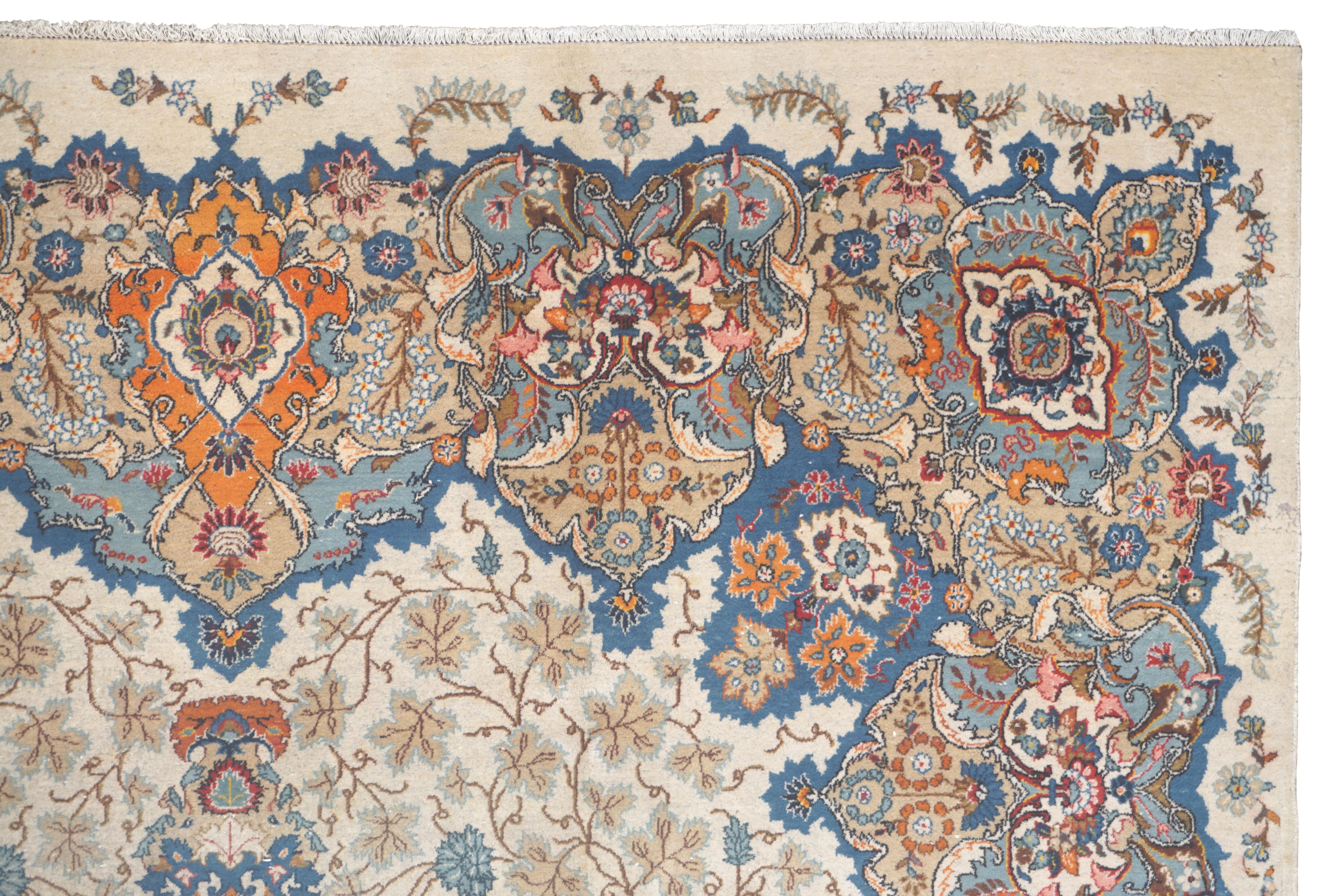 Hand-Knotted Vintage Persian Kashan Rug, circa 1970 For Sale