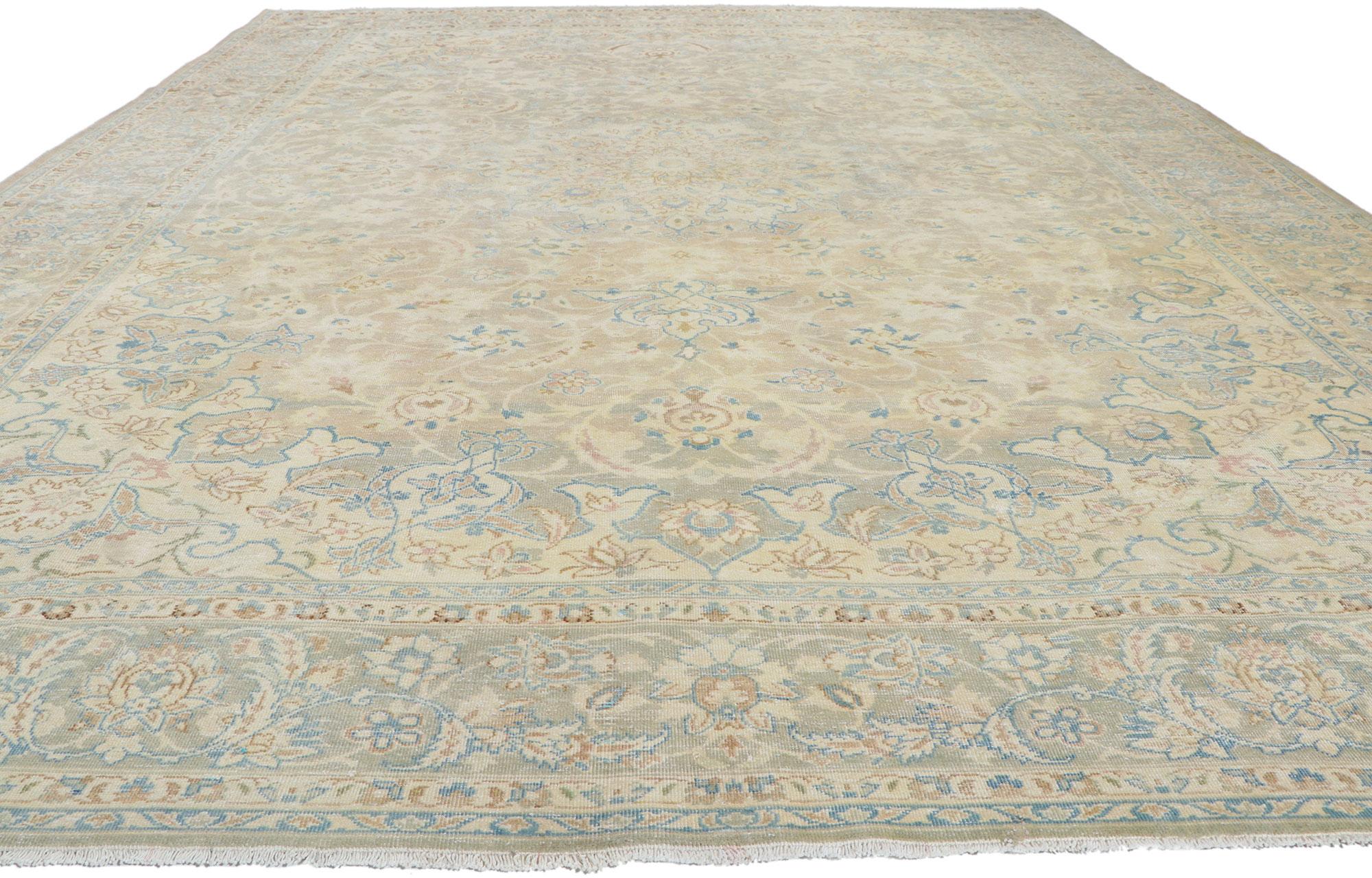 Hand-Knotted Vintage Persian Kashan Rug, Laid-Back Luxury Meets Relaxed Coastal Elegance For Sale