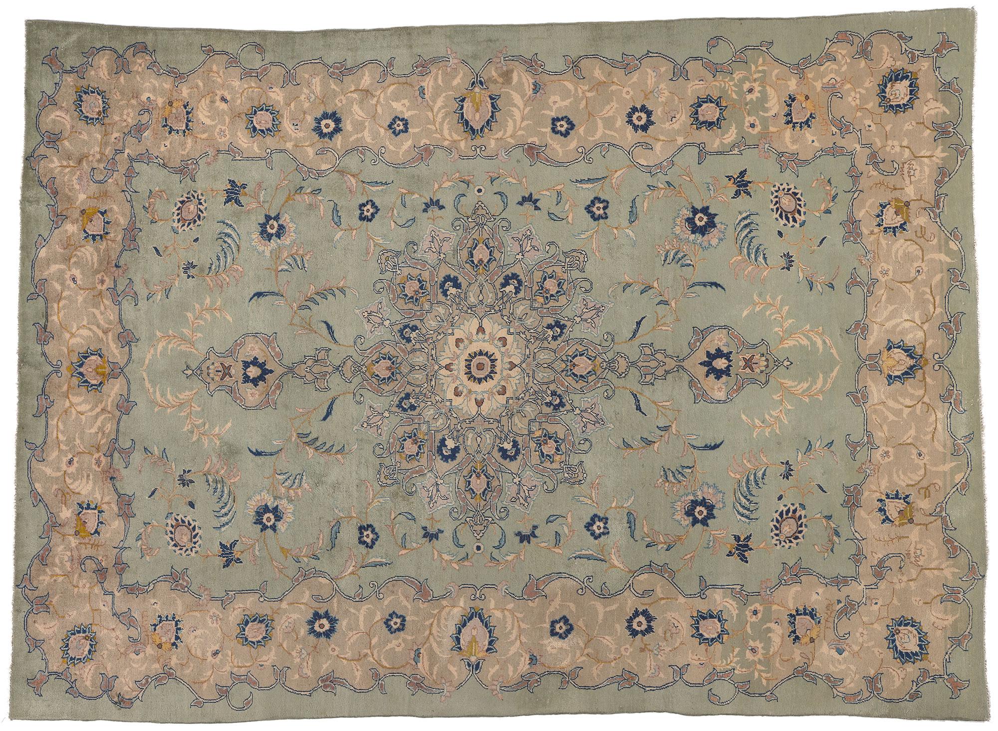 Vintage Persian Kashan Rug, Gustavian Grace Meets Neoclassic Elegance For Sale 1