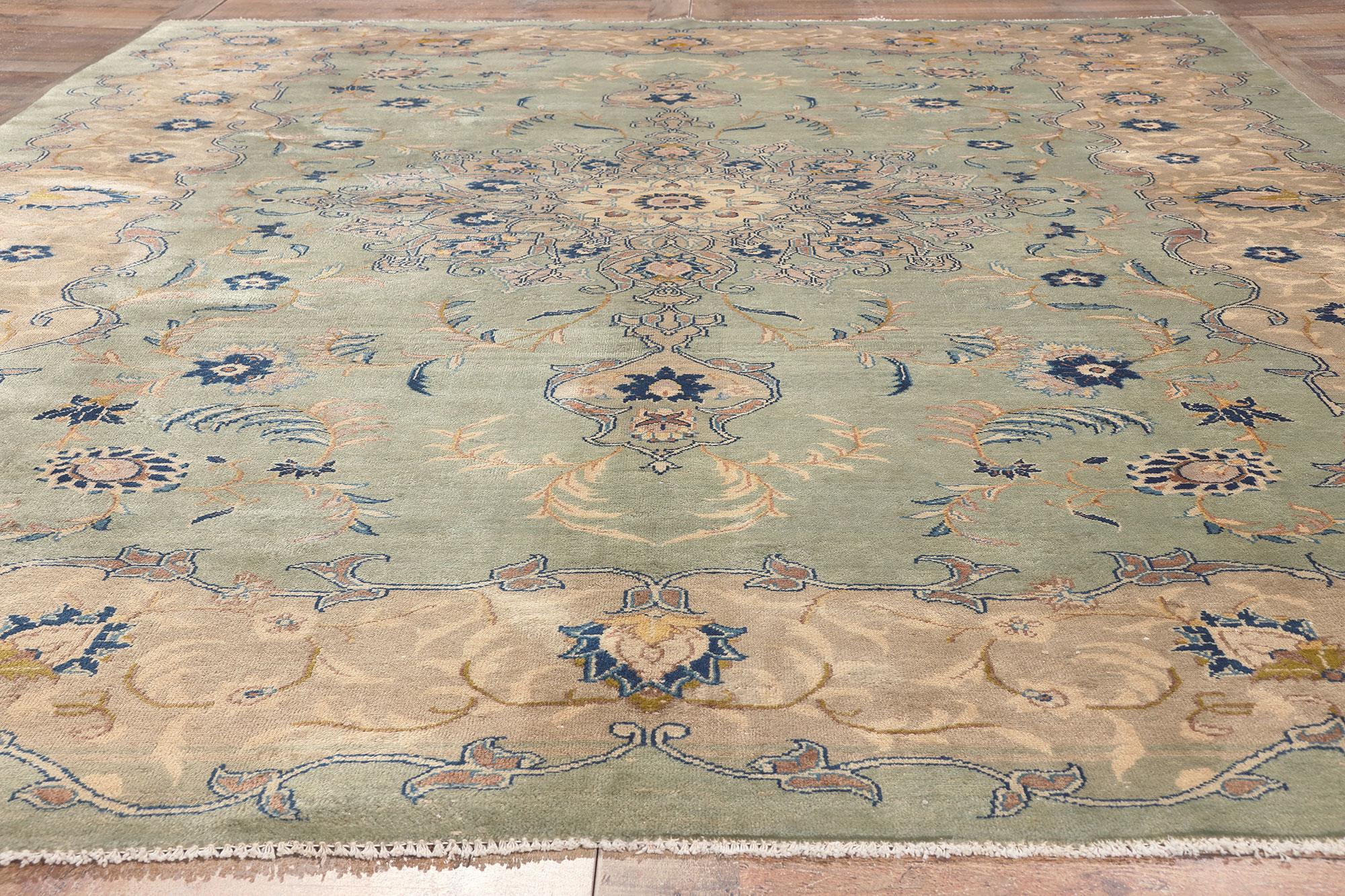 20th Century Vintage Persian Kashan Rug, Gustavian Grace Meets Neoclassic Elegance For Sale