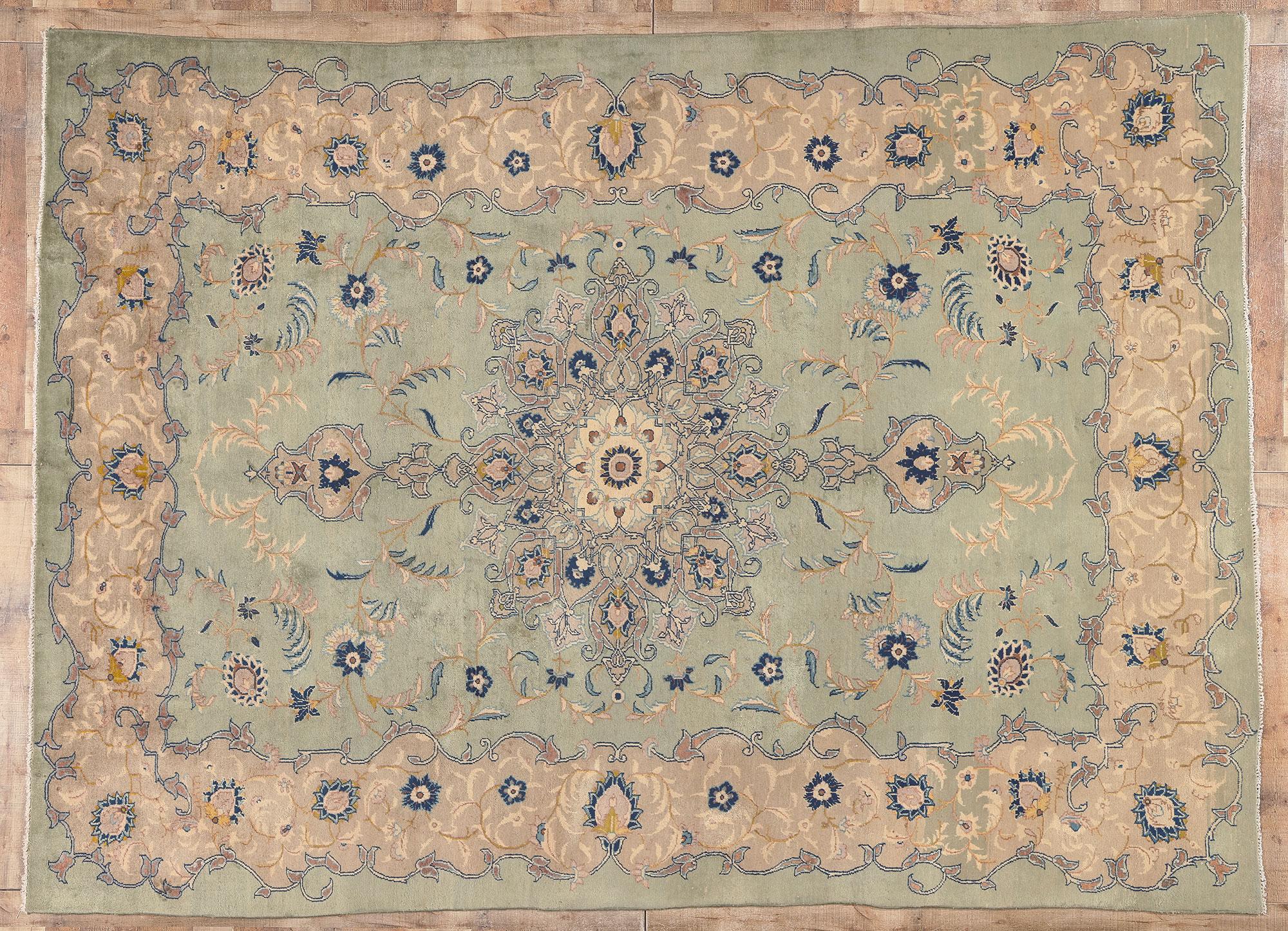 Wool Vintage Persian Kashan Rug, Gustavian Grace Meets Neoclassic Elegance For Sale
