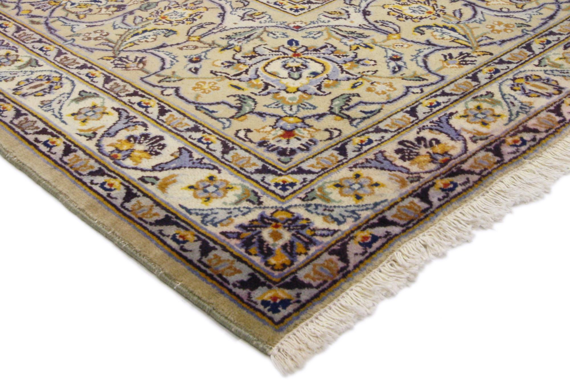 Hand-Knotted Vintage Persian Kashan Rug, Neoclassic Elegance Meets Timeless Appeal For Sale