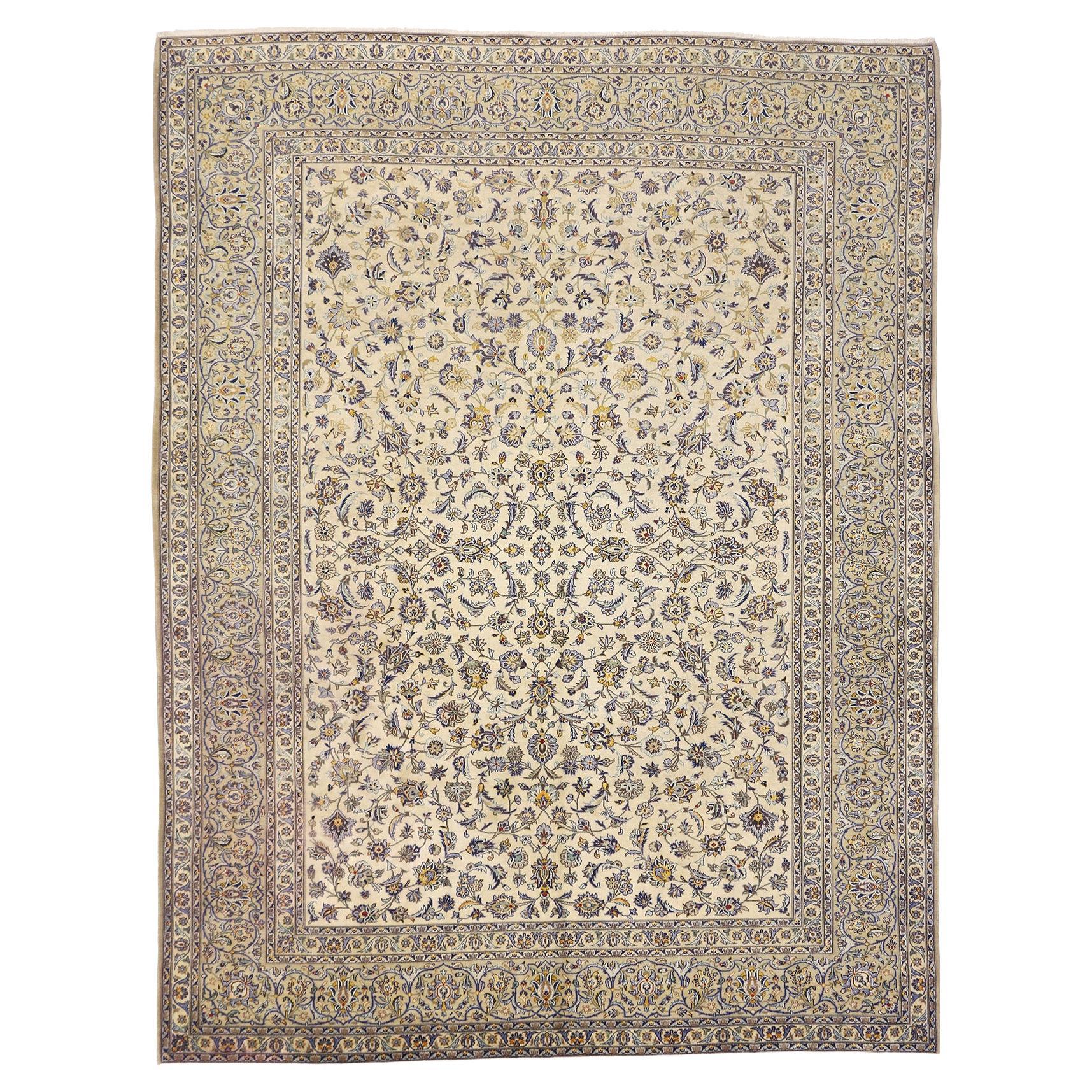 Vintage Persian Kashan Rug, Neoclassic Elegance Meets Timeless Appeal For Sale
