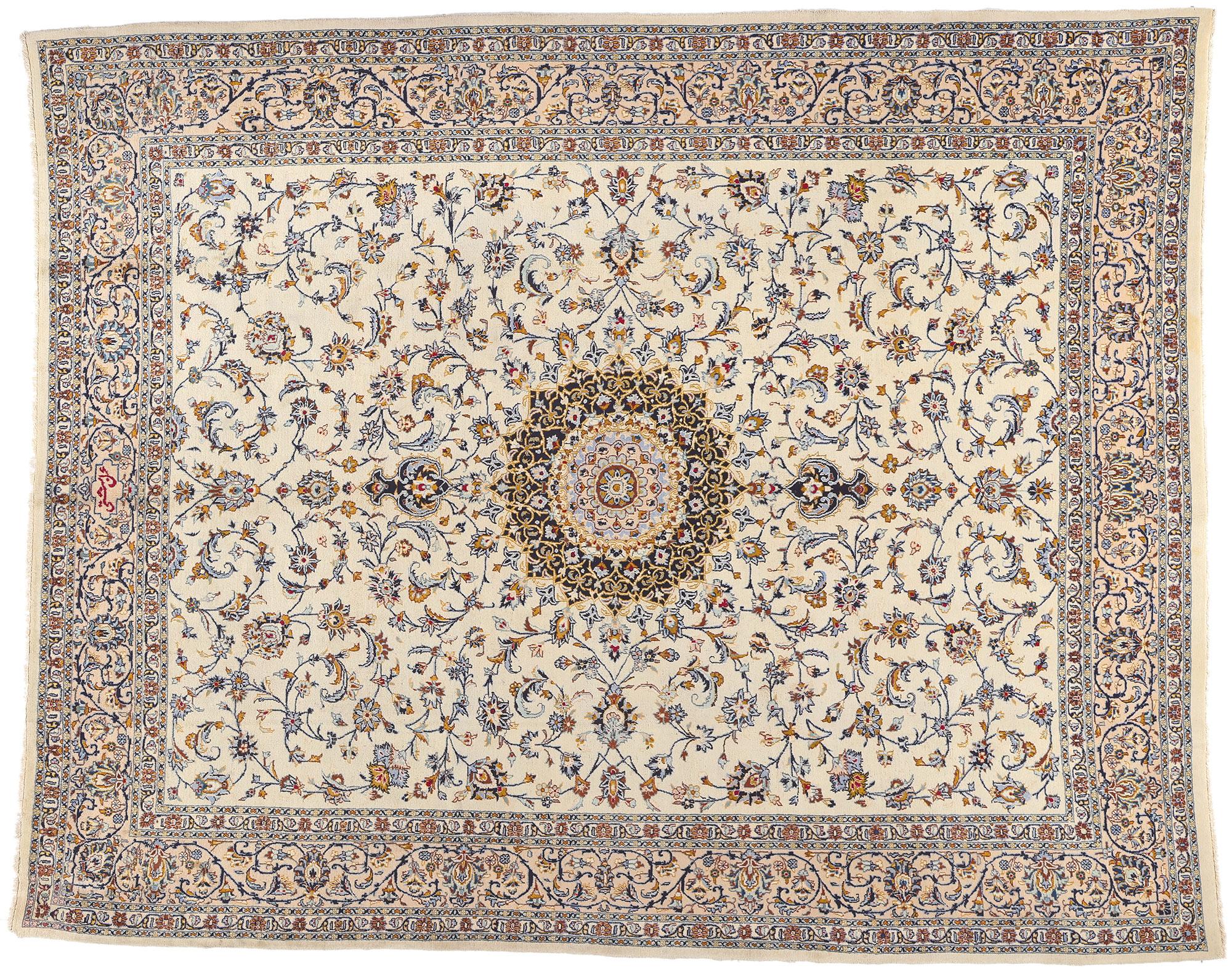 Tappeto persiano d'epoca Kashan, romantica cineseria chic che si sposa sempre con la moda in vendita 3