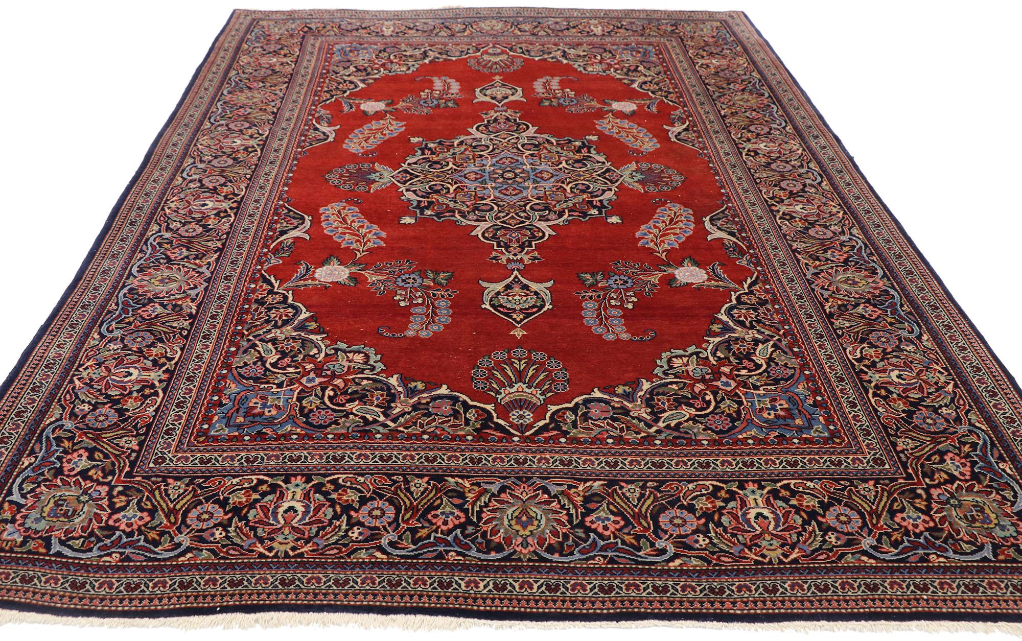 Hand-Knotted Vintage Persian Kashan Rug with English Jacobean Style For Sale
