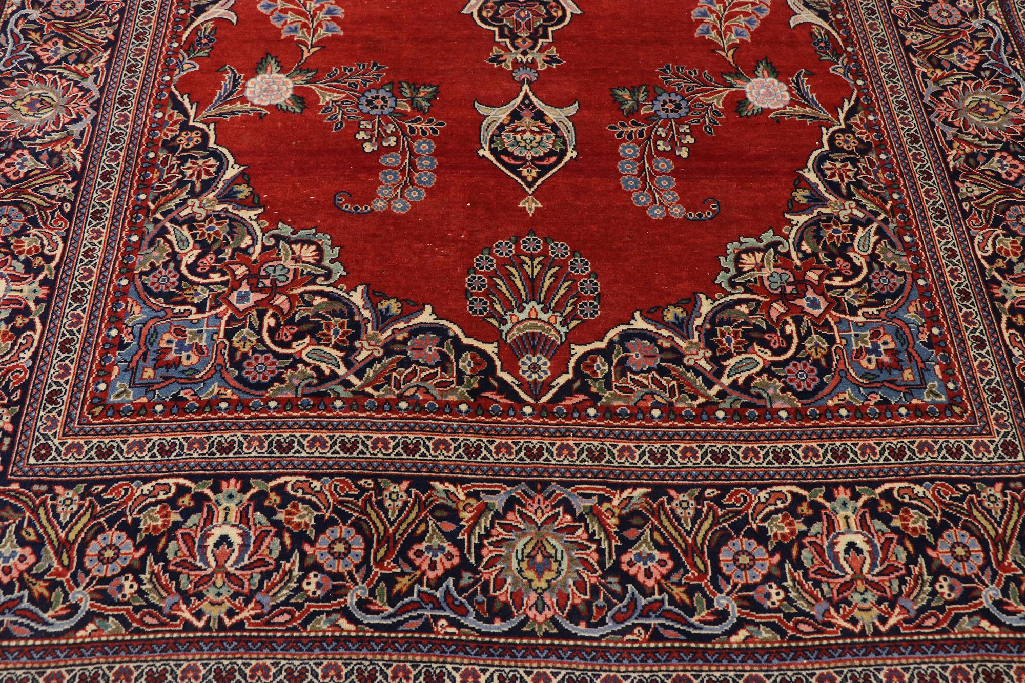 Noué à la main Vieux tapis persan Kashan de style jacobéen anglais en vente