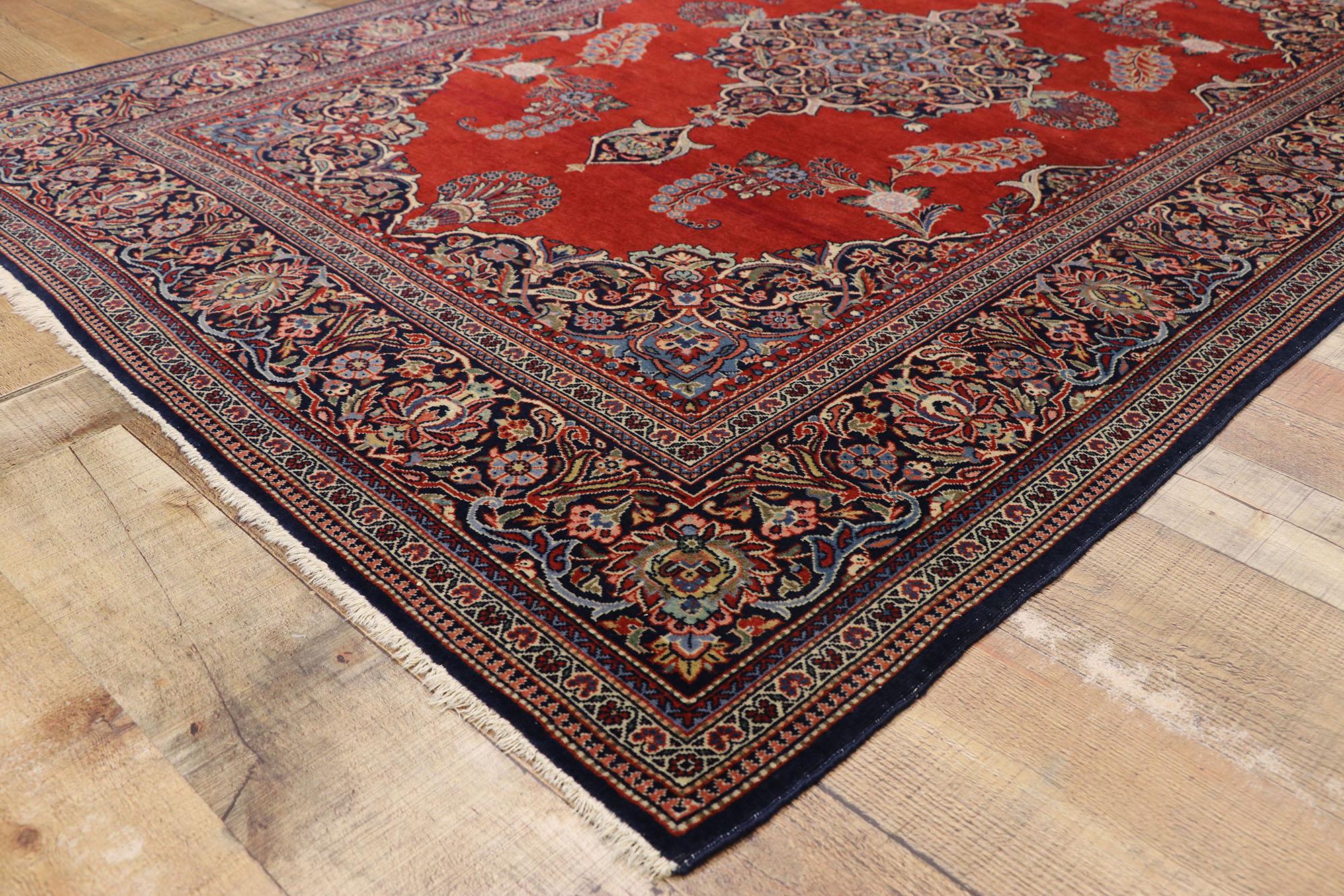 Wool Vintage Persian Kashan Rug with English Jacobean Style For Sale