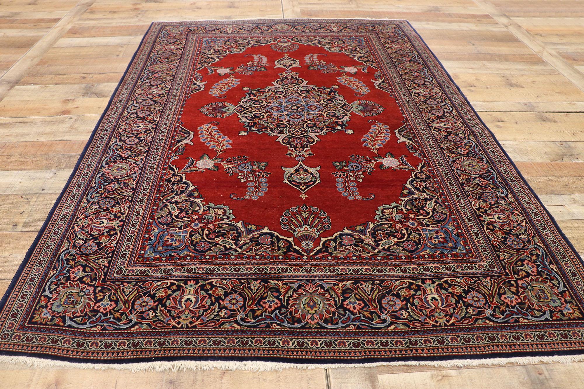 Vintage Persian Kashan Rug with English Jacobean Style For Sale 1