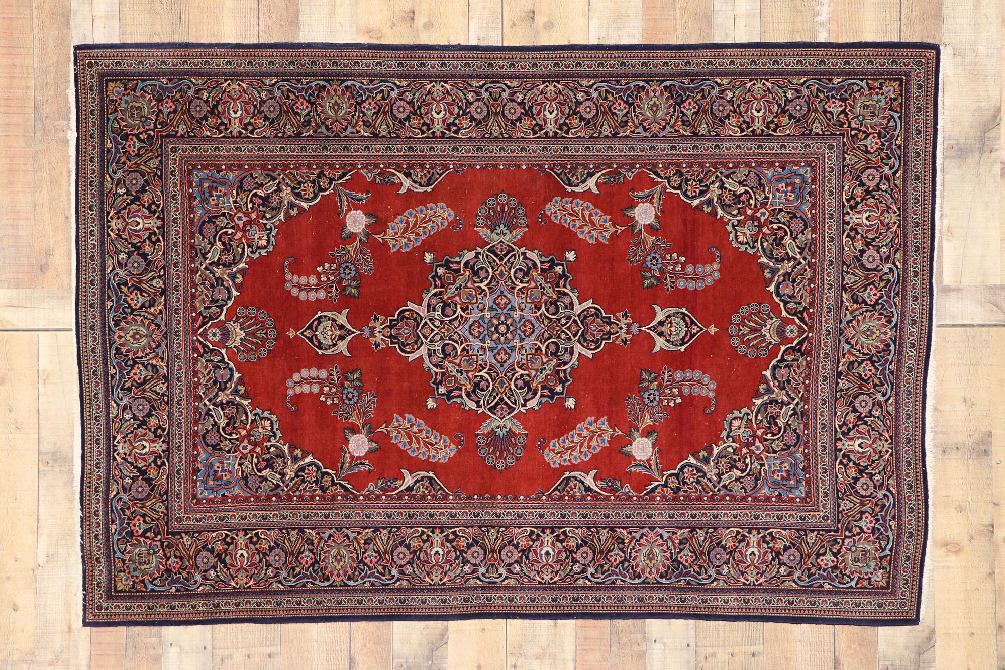 Vintage Persian Kashan Rug with English Jacobean Style For Sale 2