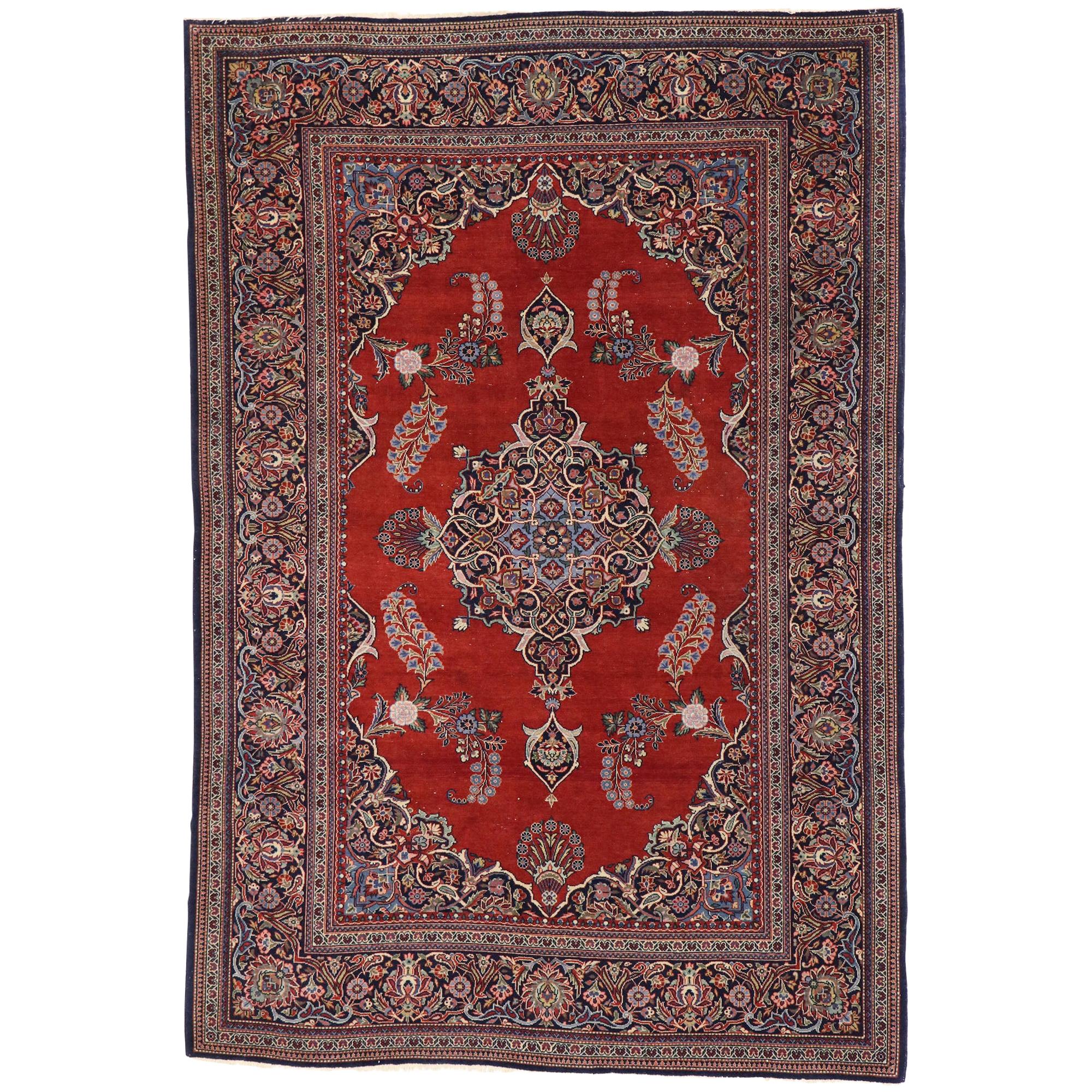 Vieux tapis persan Kashan de style jacobéen anglais en vente