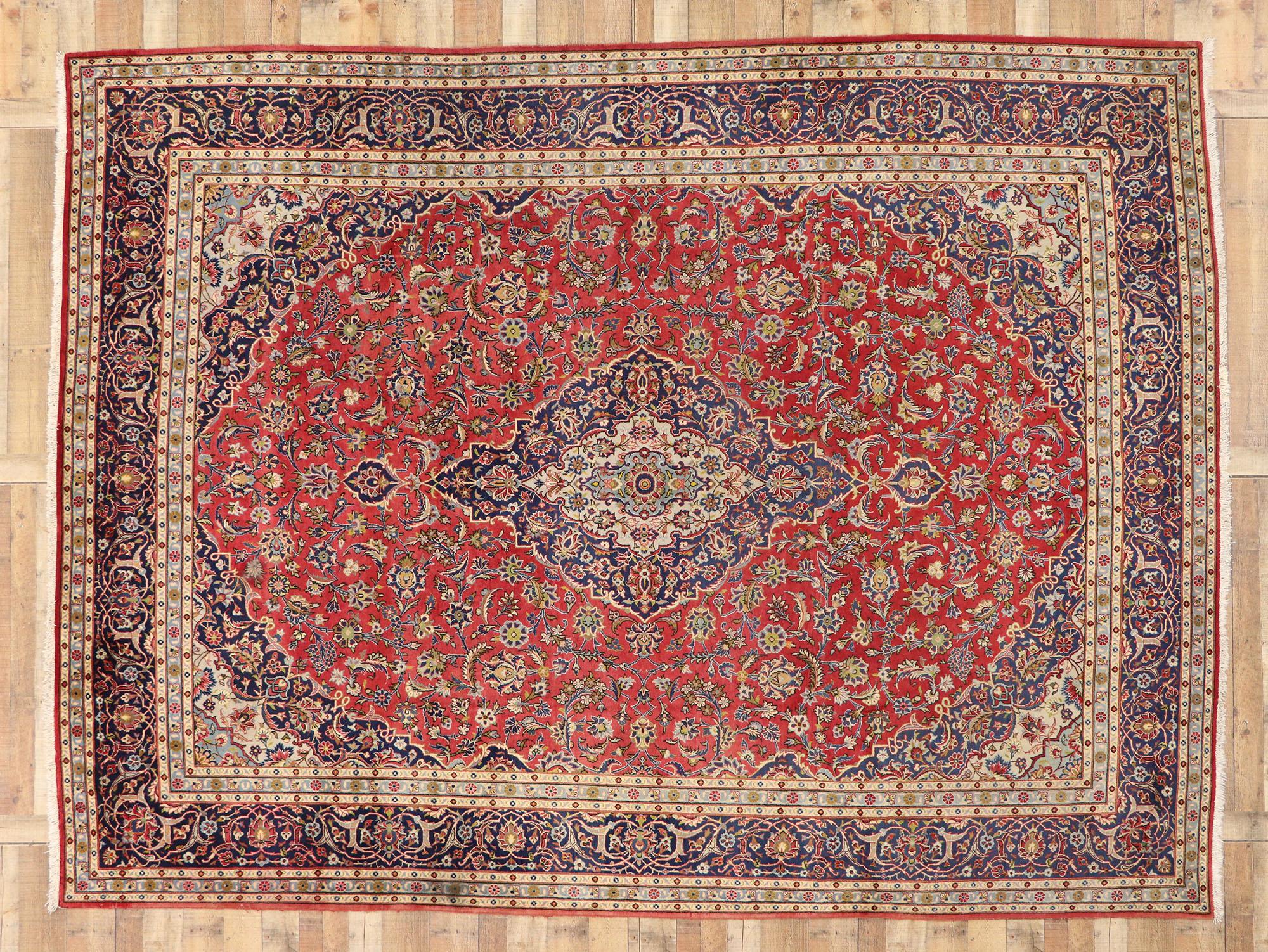 Alter persischer Kaschan-Teppich im amerikanischen Kolonialstil im Angebot 1