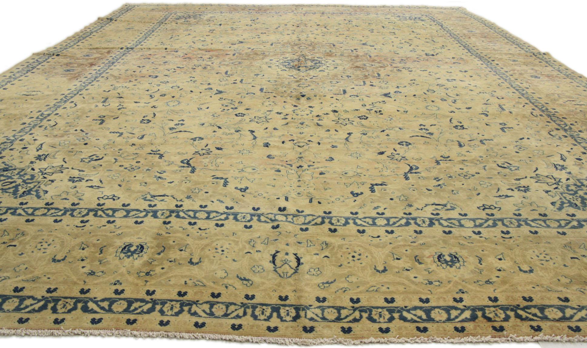 76514 Vintage Persian Kashan Palace Rug with French Country Style 11'02 x 16'07. Lustrous decadence and French Country style is on display in this hand-knotted wool, vintage Persian Kashan rug. Surrounding a dainty center medallion with an outer