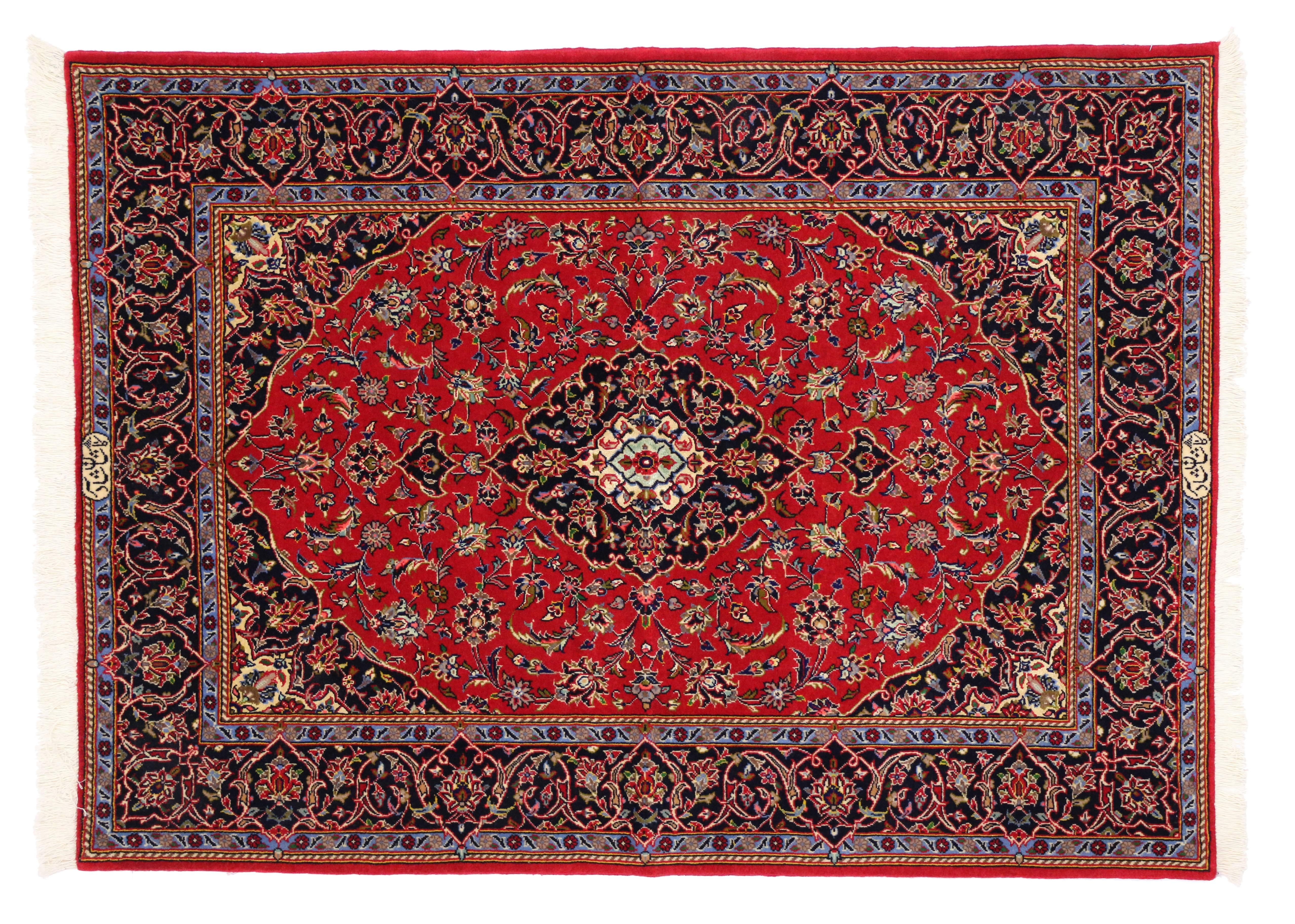 Vintage Persian Kashan Rug with Modern Traditional Style In Good Condition In Dallas, TX