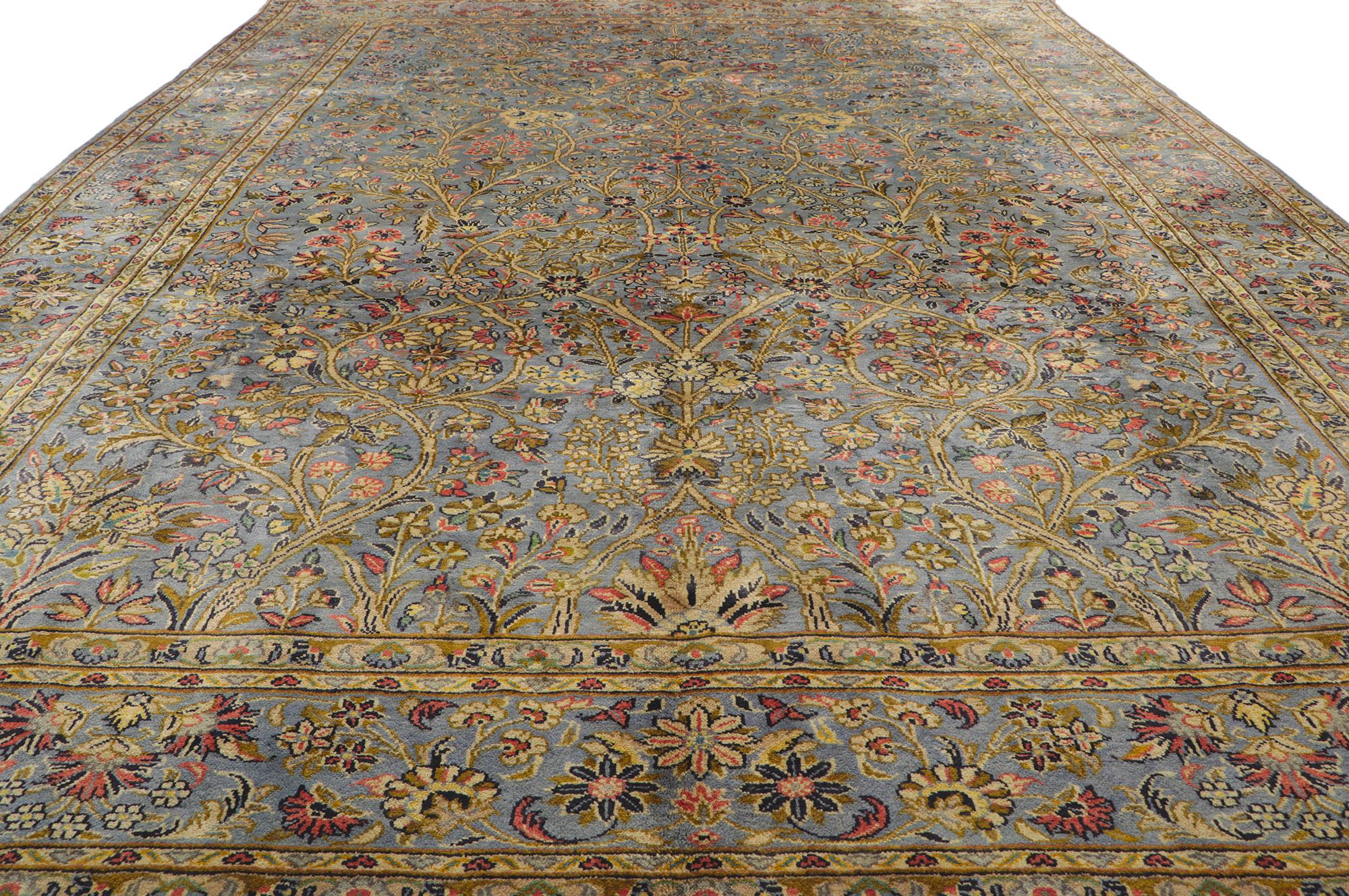 Hand-Knotted Signed Vintage Persian Kashan Rug, Refined Tranquility Meets Timeless Elegance For Sale