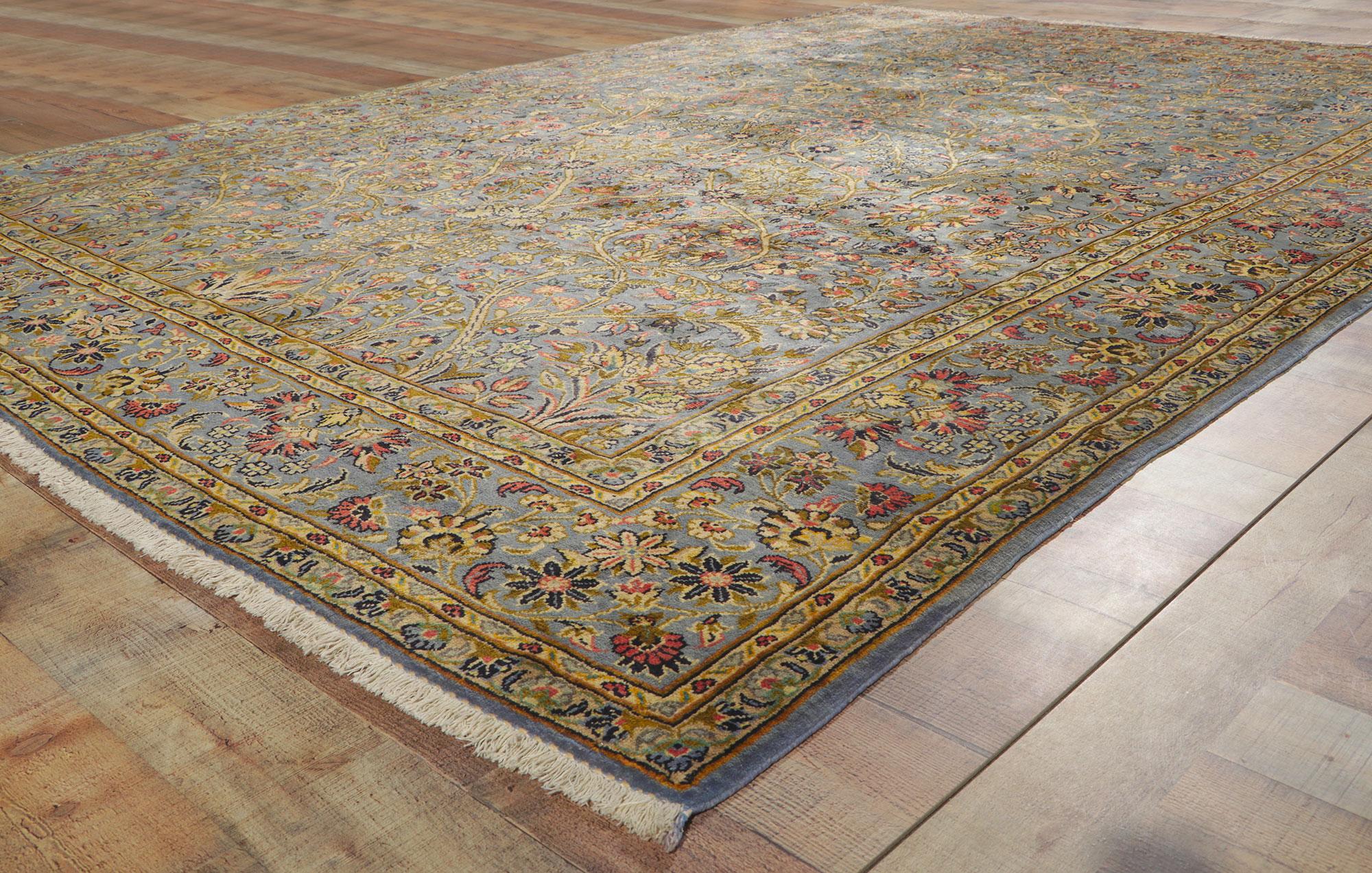 Signed Vintage Persian Kashan Rug, Refined Tranquility Meets Timeless Elegance For Sale 2