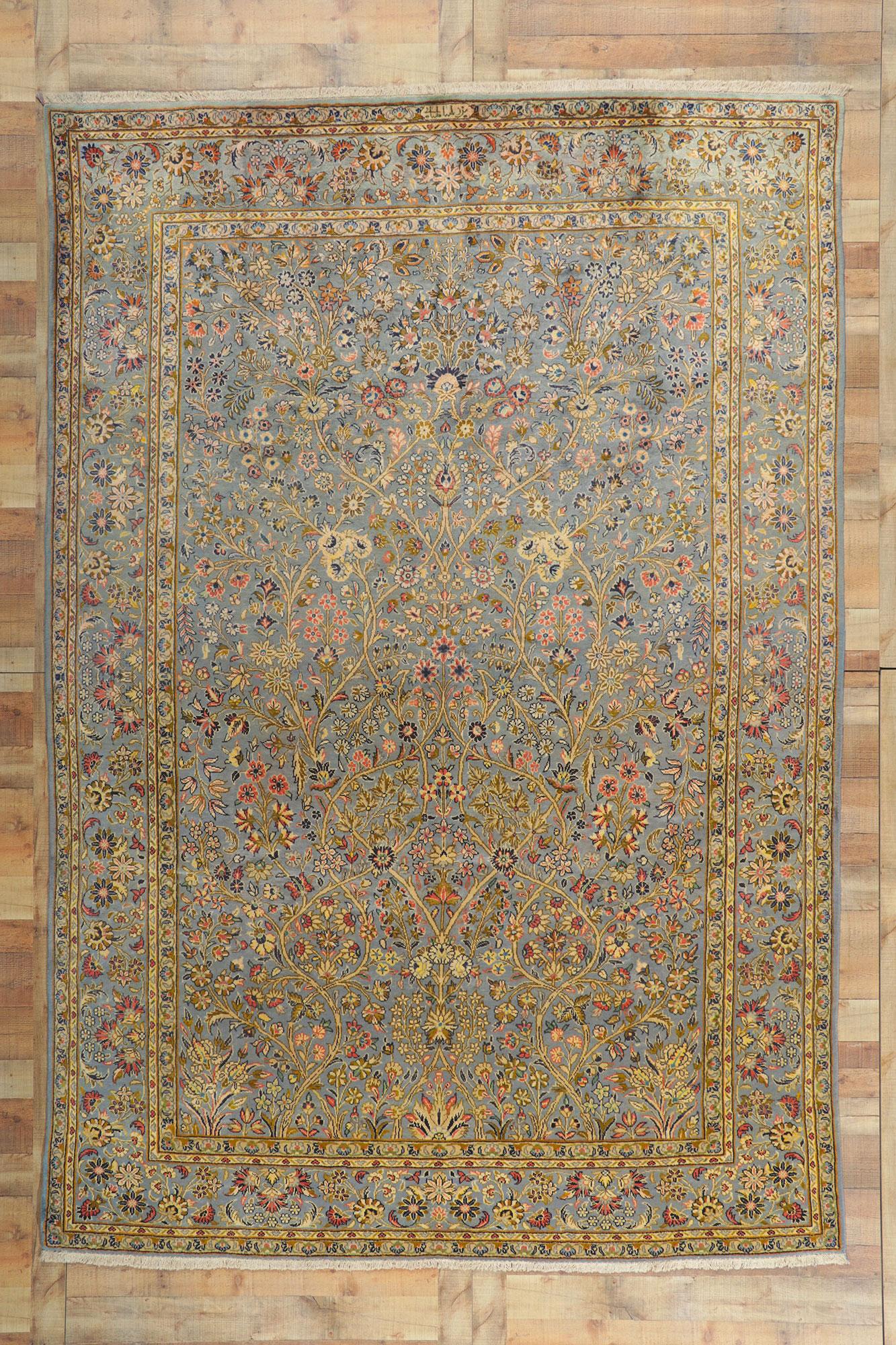 Signed Vintage Persian Kashan Rug, Refined Tranquility Meets Timeless Elegance For Sale 4