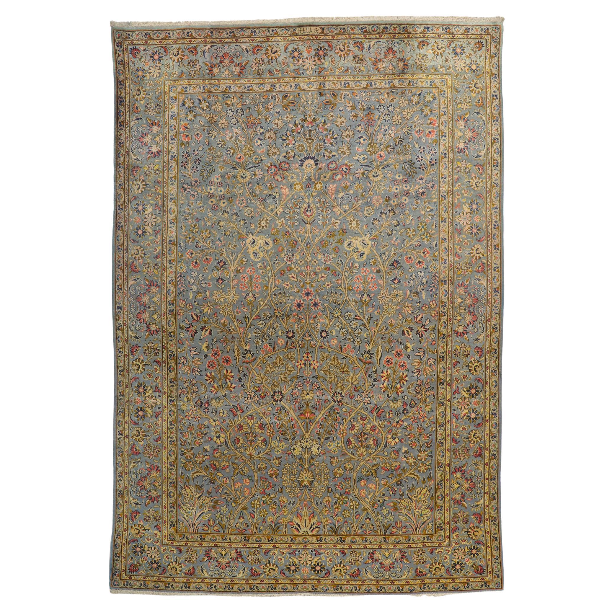 Signed Vintage Persian Kashan Rug, Refined Tranquility Meets Timeless Elegance