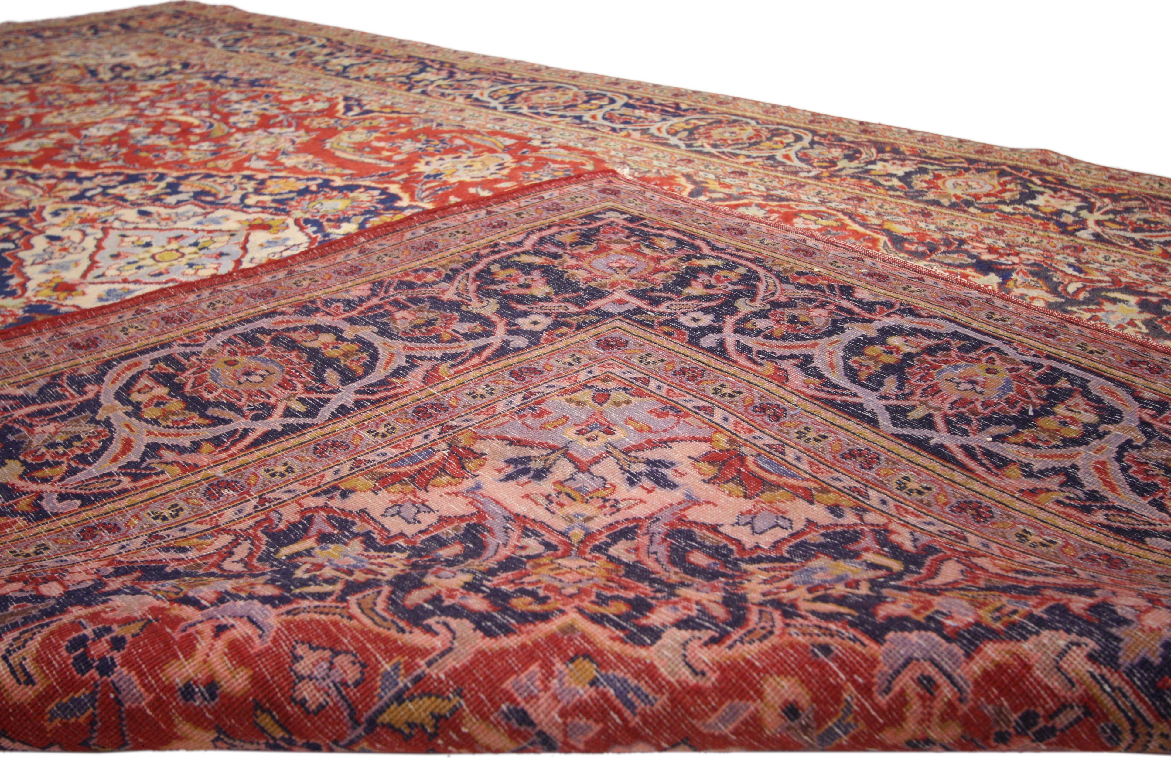 Wool Vintage Persian Kashan Rug with Traditional Colonial and Federal Style For Sale