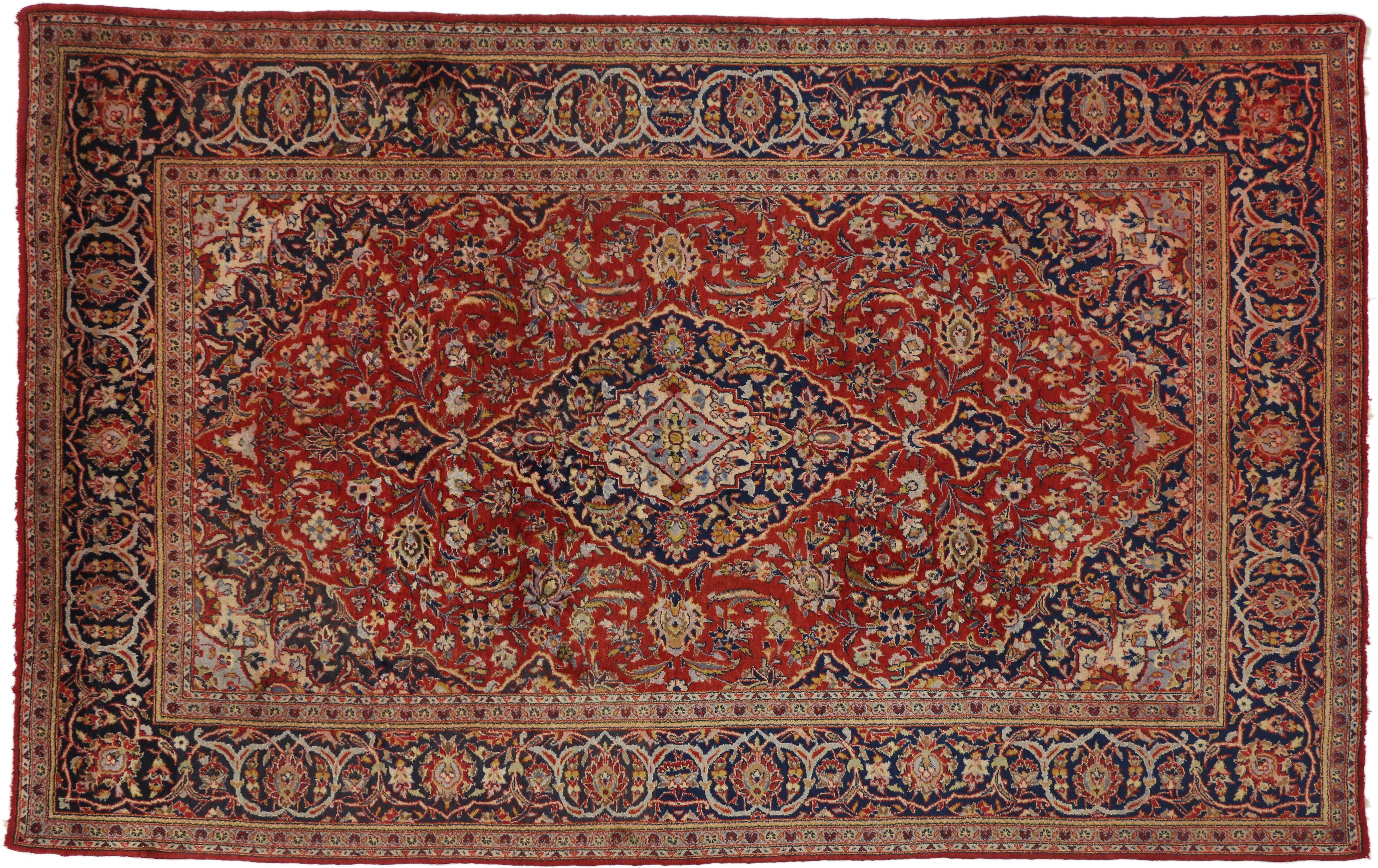 Persischer Kashan-Teppich im traditionellen Kolonial- und Federal-Stil, Vintage im Angebot 1