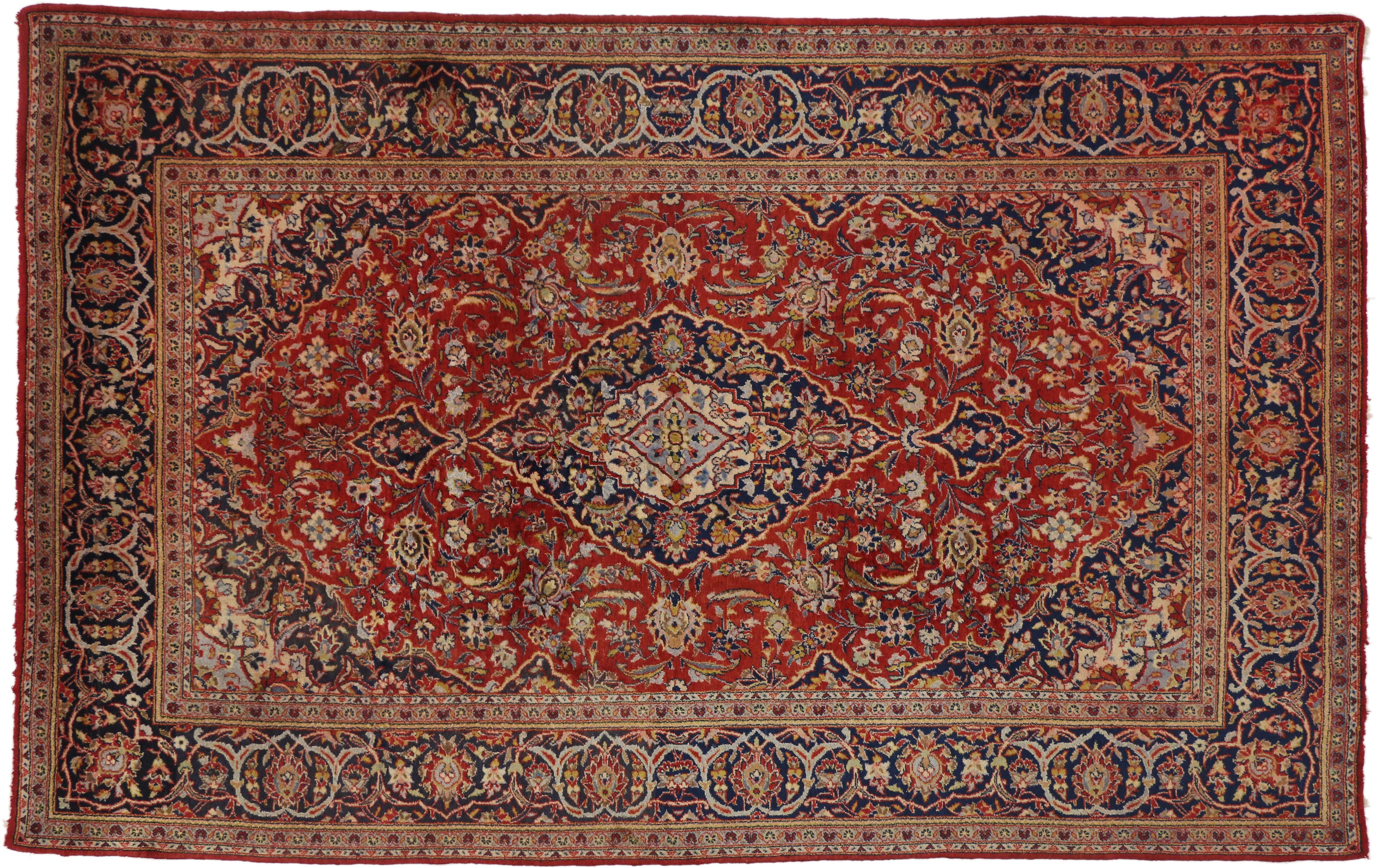 Tapis persan Kashan vintage de style colonial et fédéral traditionnel en vente 1