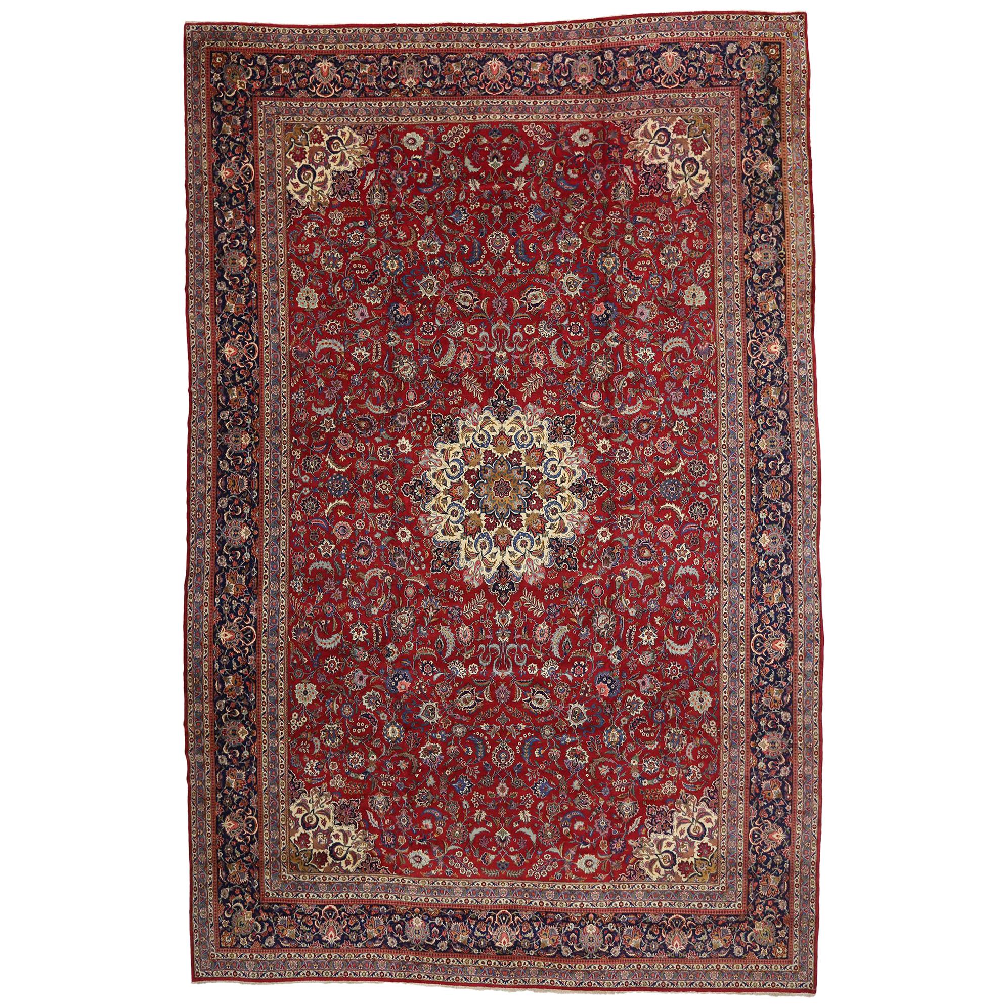 Vintage Persian Kashan Rug, Traditional Sensibility Meets Stately Decadence For Sale