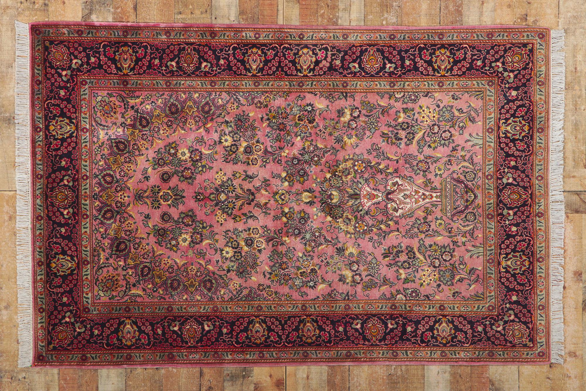 Vintage Persian Kashan Rug with Vase Design For Sale 2