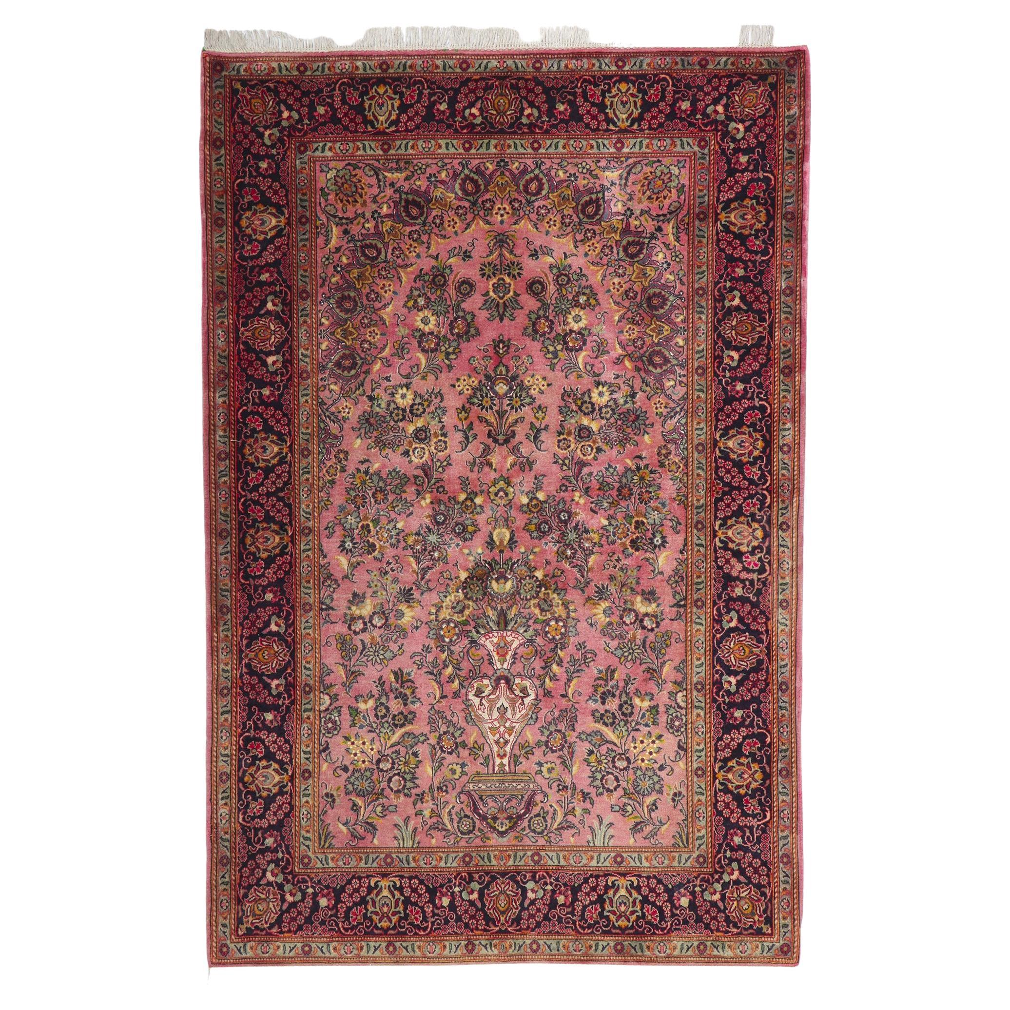 Persischer Kashan-Teppich mit Vasenmuster, Vintage