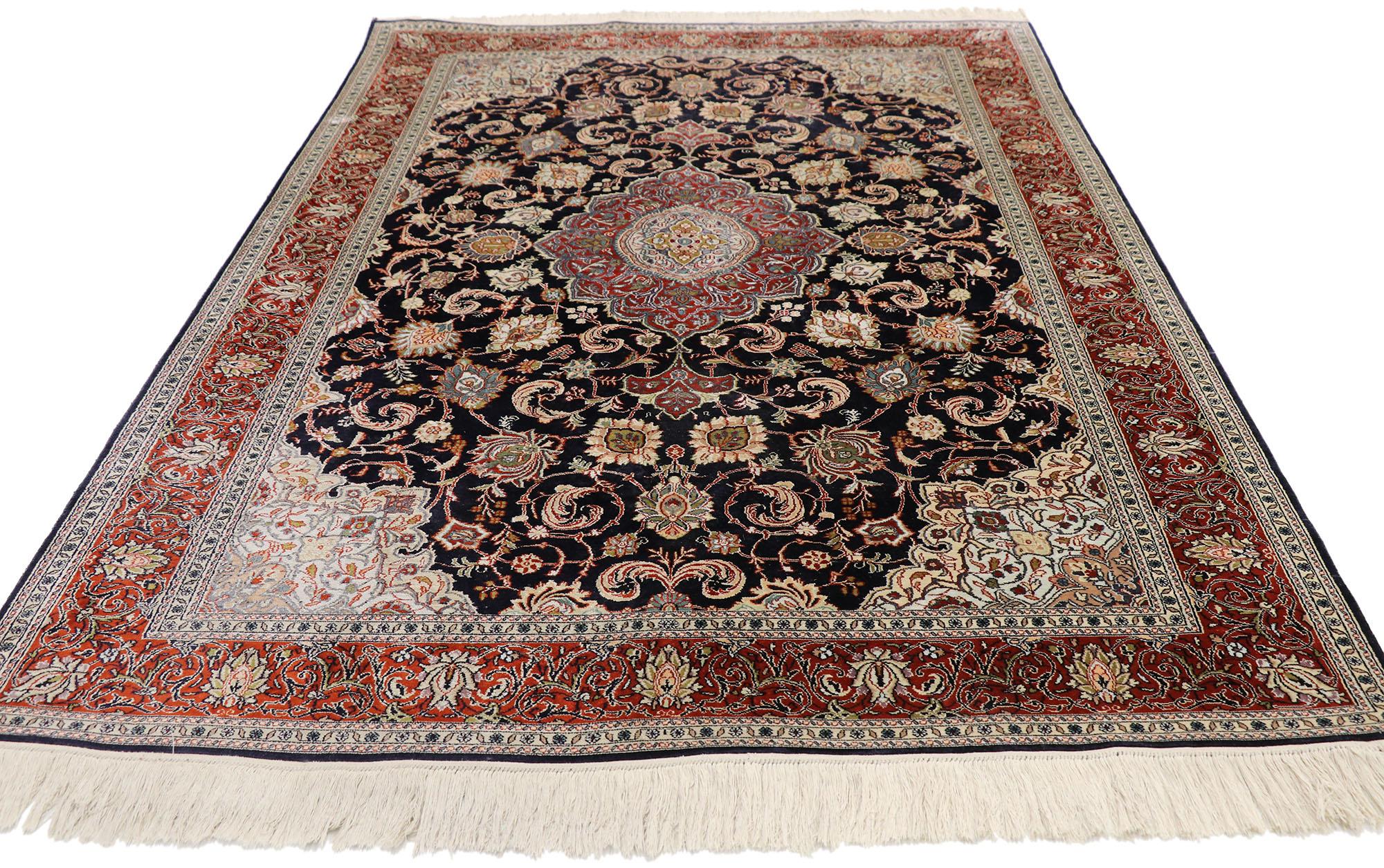 Hand-Knotted Vintage Persian Kashan Silk Rug with Old World Dutch Renaissance Style For Sale
