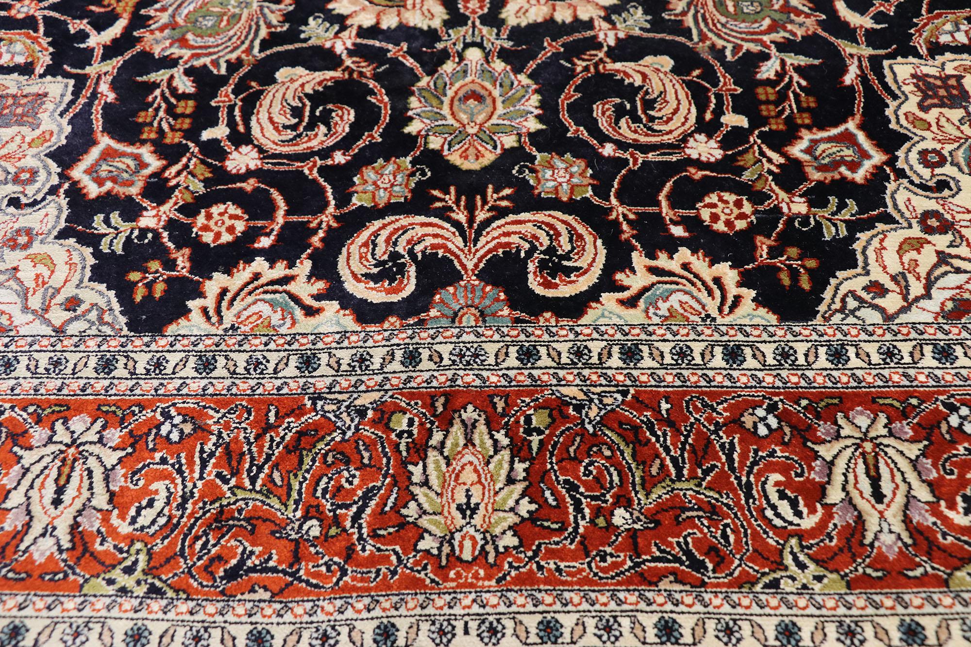 Vintage Persian Kashan Silk Rug with Old World Dutch Renaissance Style In Good Condition For Sale In Dallas, TX