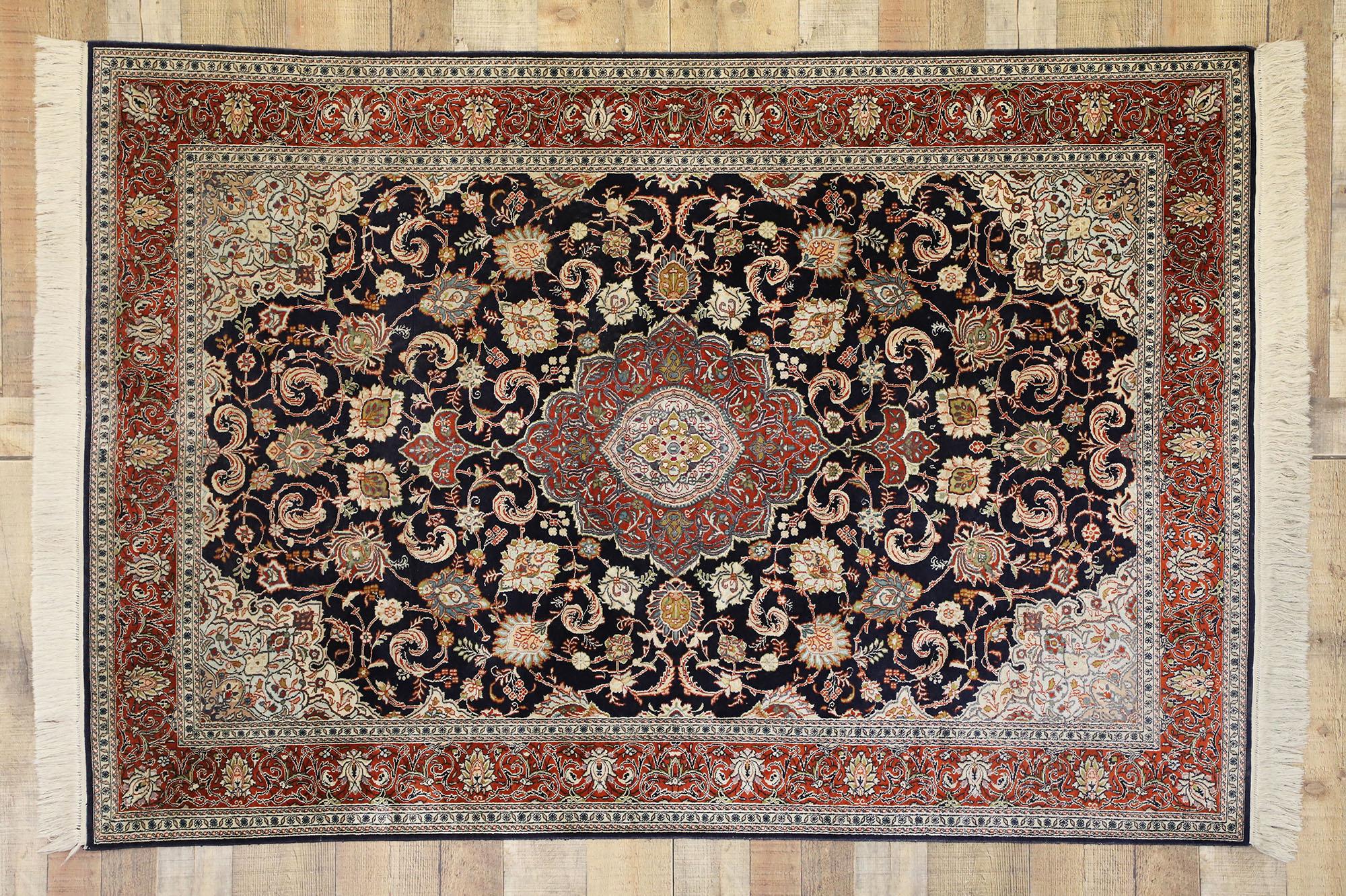 Alfombra Persa Vintage de Seda Kashan con Estilo Renacentista Holandés del Viejo Mundo en venta 3