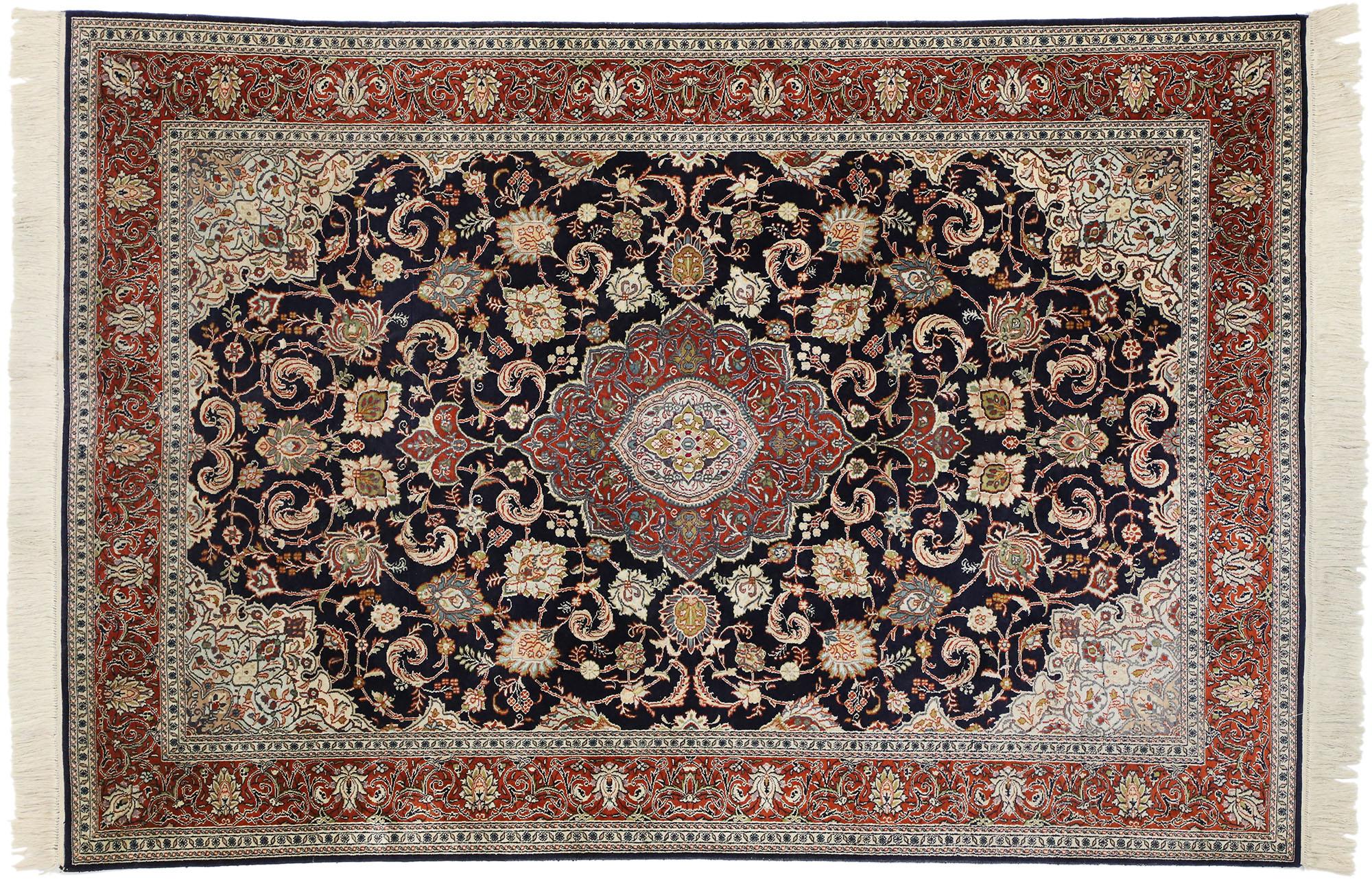 Vintage Persian Kashan Silk Rug with Old World Dutch Renaissance Style For Sale 4
