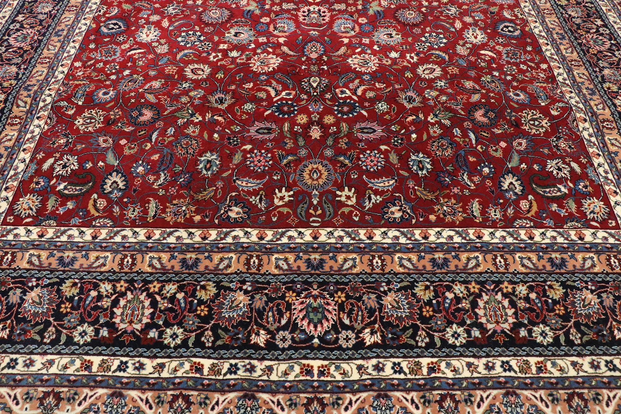 Chinese Vintage Persian Kashan Style Wool and Silk 300 Line Rug with Traditional Style For Sale