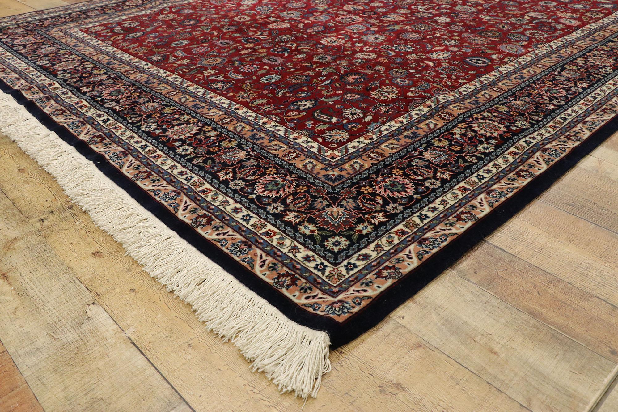 Vintage Persian Kashan Style Wool and Silk 300 Line Rug with Traditional Style In Good Condition For Sale In Dallas, TX