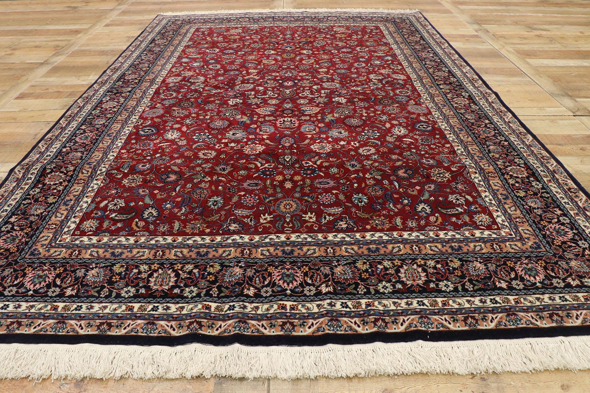 20th Century Vintage Persian Kashan Style Wool and Silk 300 Line Rug with Traditional Style For Sale