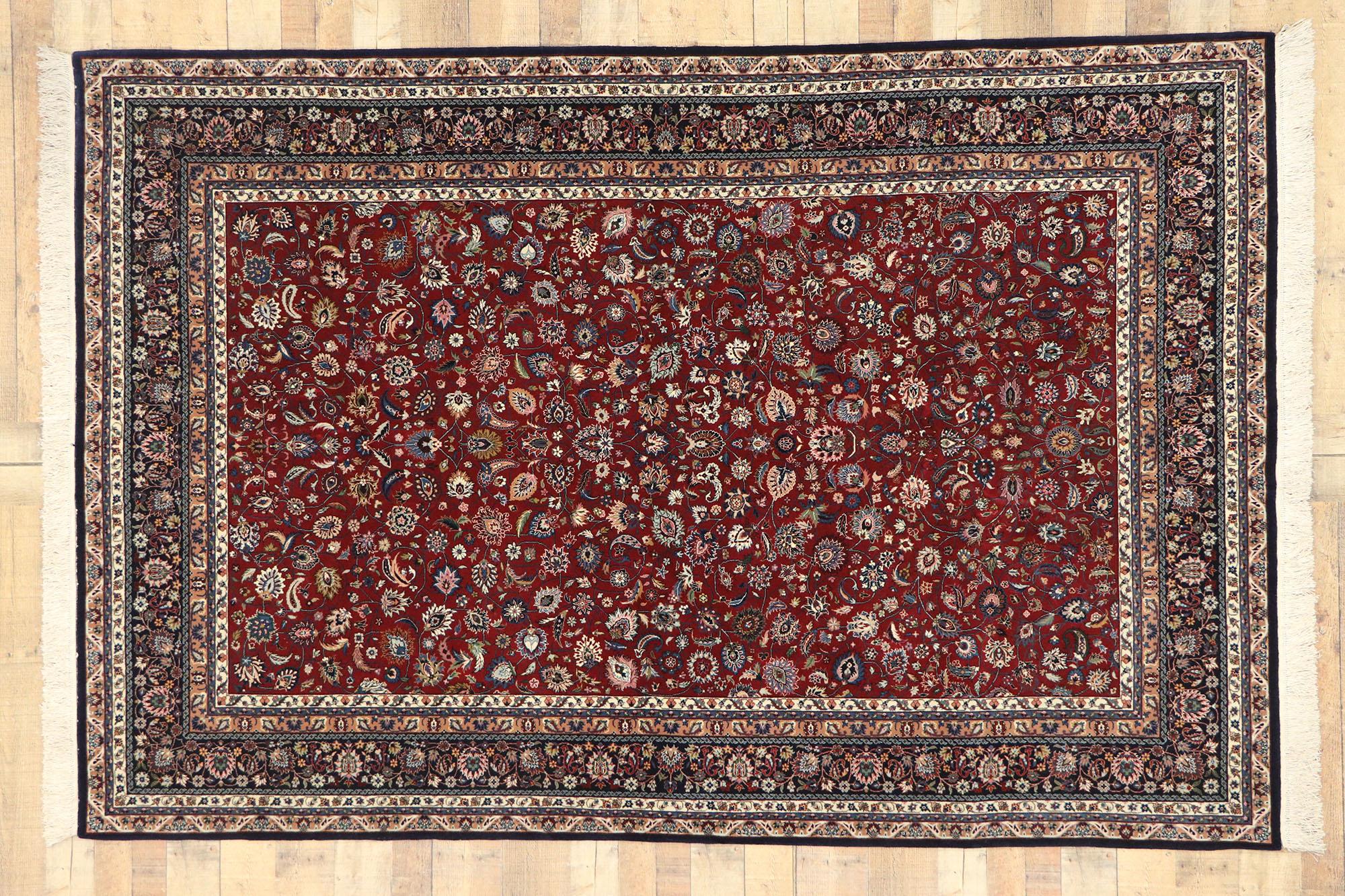Vintage Persian Kashan Style Wool and Silk 300 Line Rug with Traditional Style For Sale 1