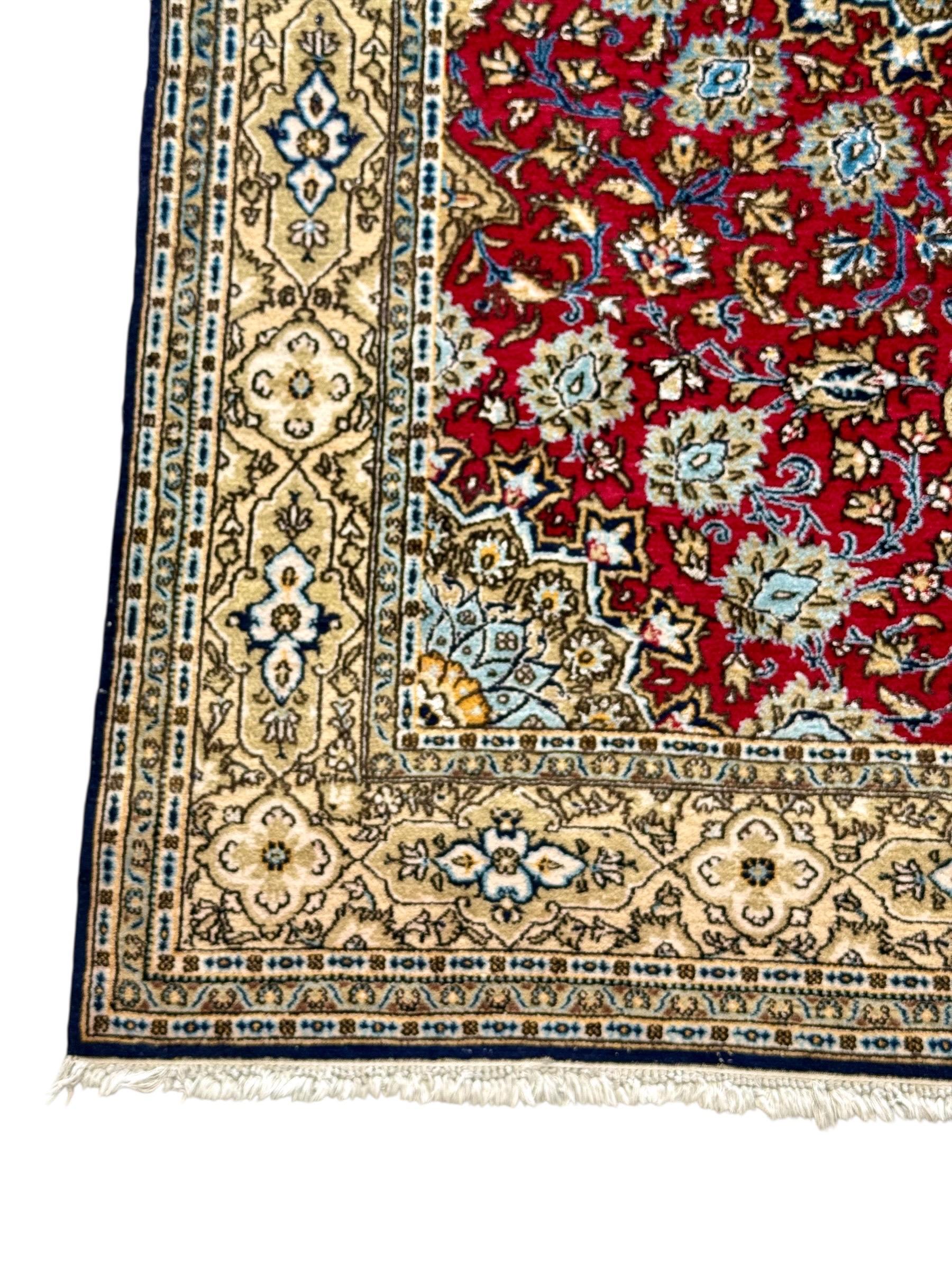 Asian Vintage Persian Kashan Wool Rug with Red Field and Floral Medallion For Sale