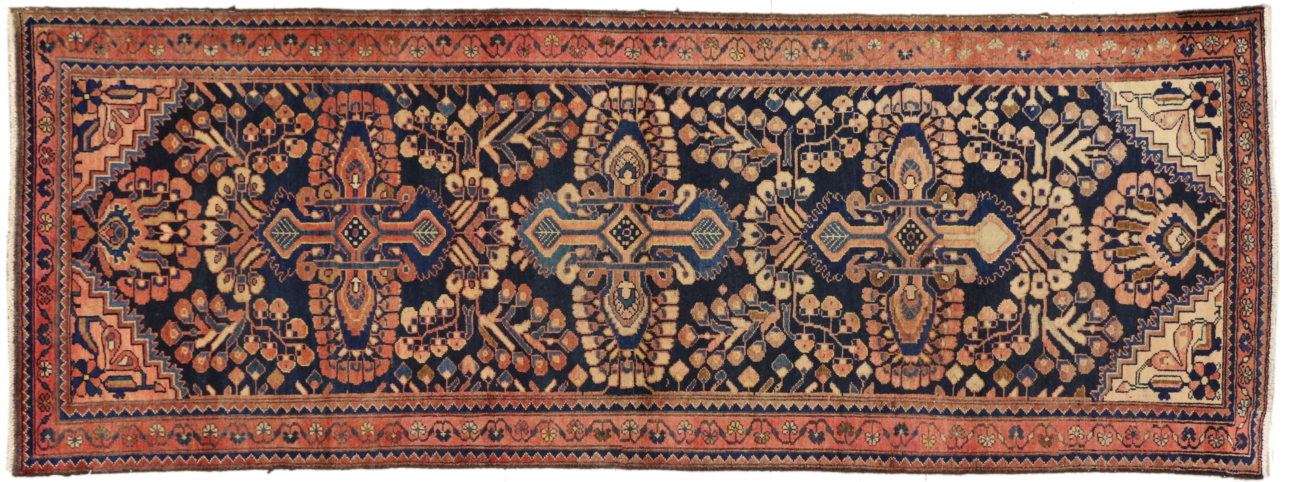 20th Century Vintage Persian Kasvin Hamadan Runner with Sarouk Design, Hallway Runner