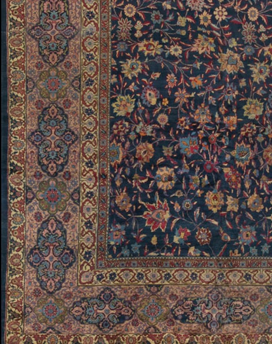 Antique Persian Fine Kazvin Navy / Rose Rug, circa 1940 10'2 x 14'4 In Excellent Condition For Sale In Secaucus, NJ