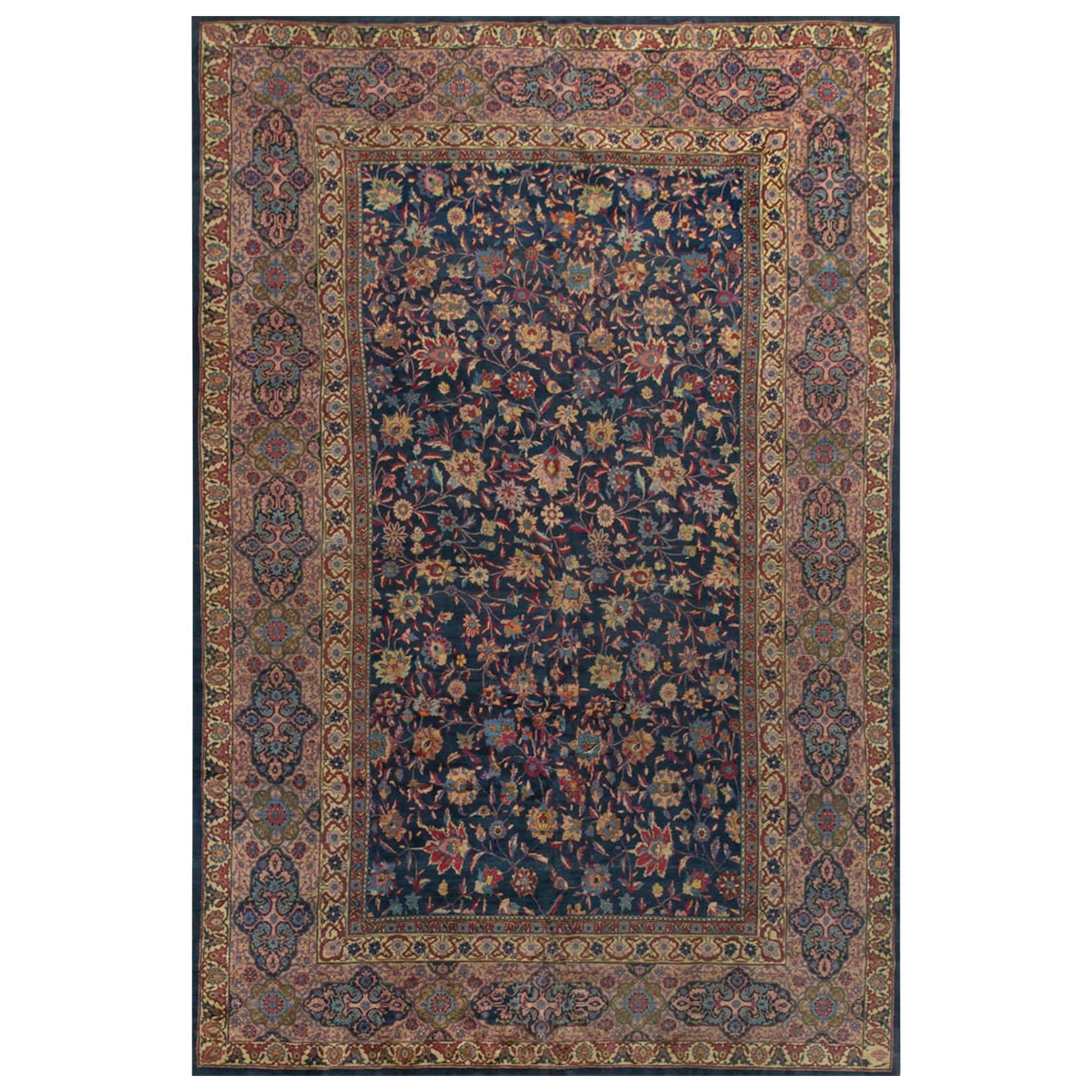 Antique Persian Fine Kazvin Navy / Rose Rug, circa 1940 10'2 x 14'4 For Sale