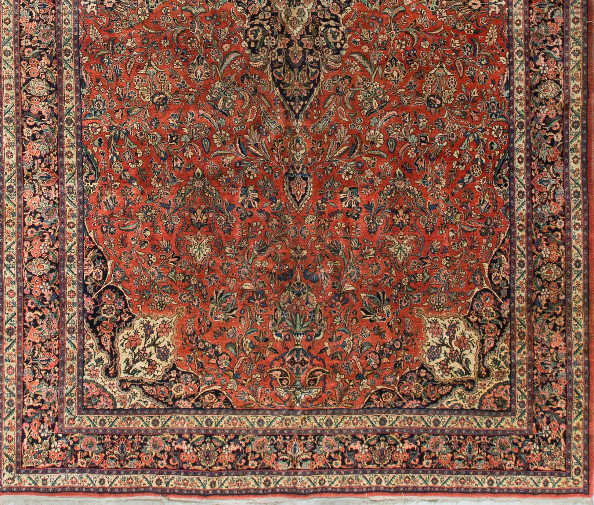 Hand-Woven Antique Persian Kazvin Red / Navy Rug, circa 1930, Size 10'9 x 15'8 For Sale